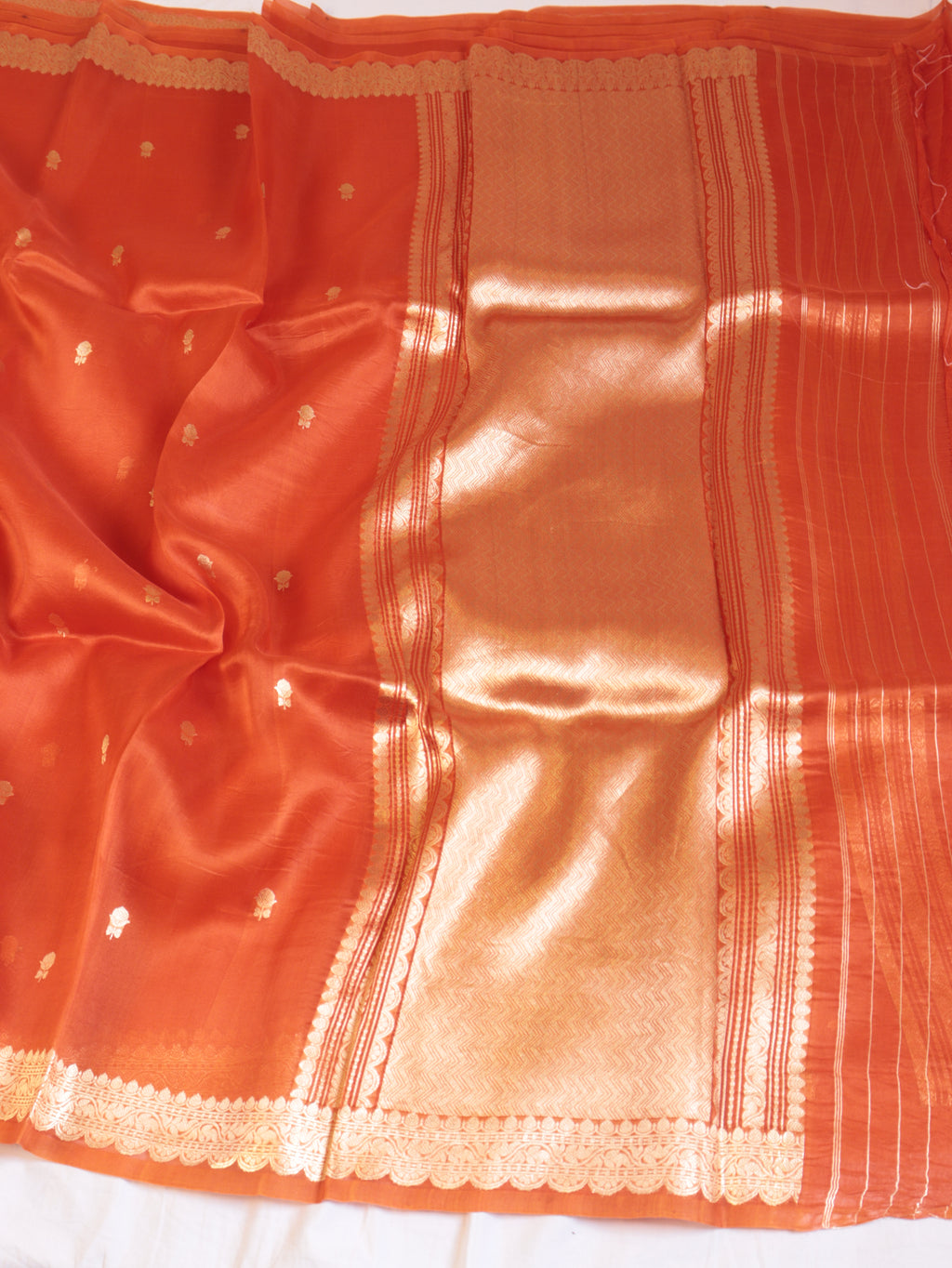 Orange Pure Kora Silk Handloom Saree