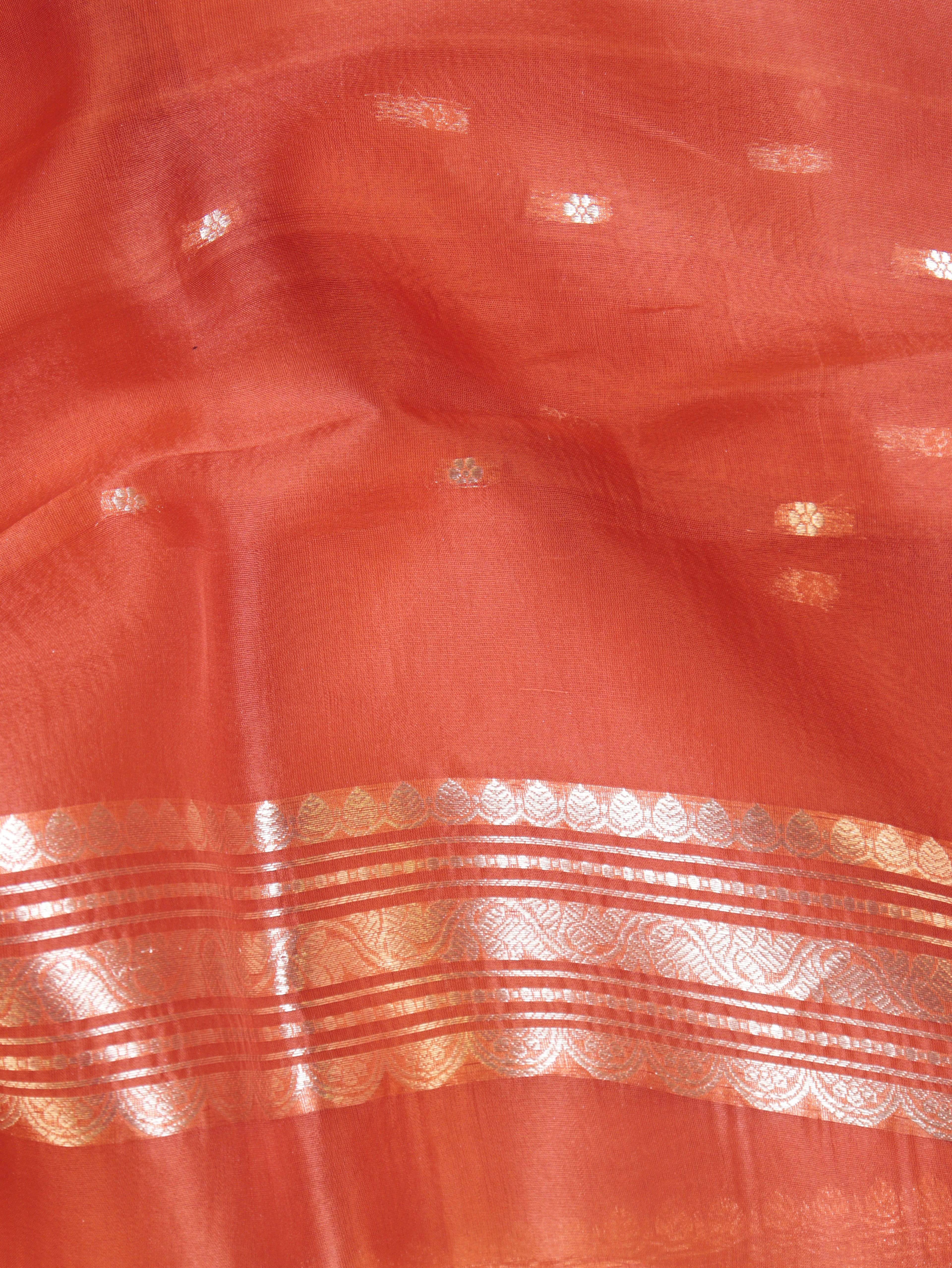 Orange Pure Kora Silk Handloom Saree