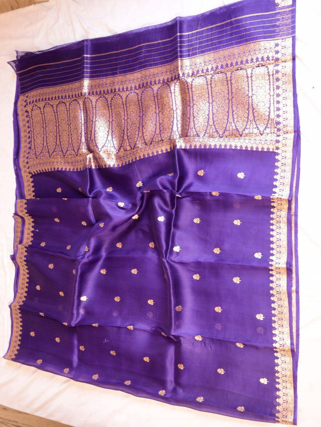 Purple Pure Kora Silk Handloom Saree