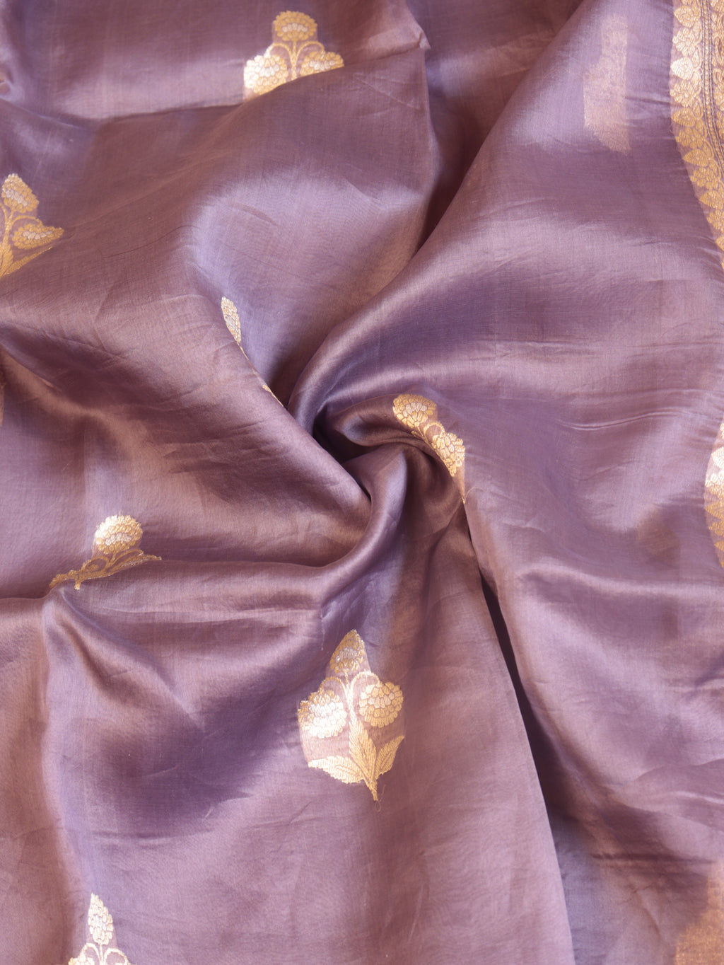 Mauve Purple Pure Kora Silk Handloom Saree with Small Booti Blouse