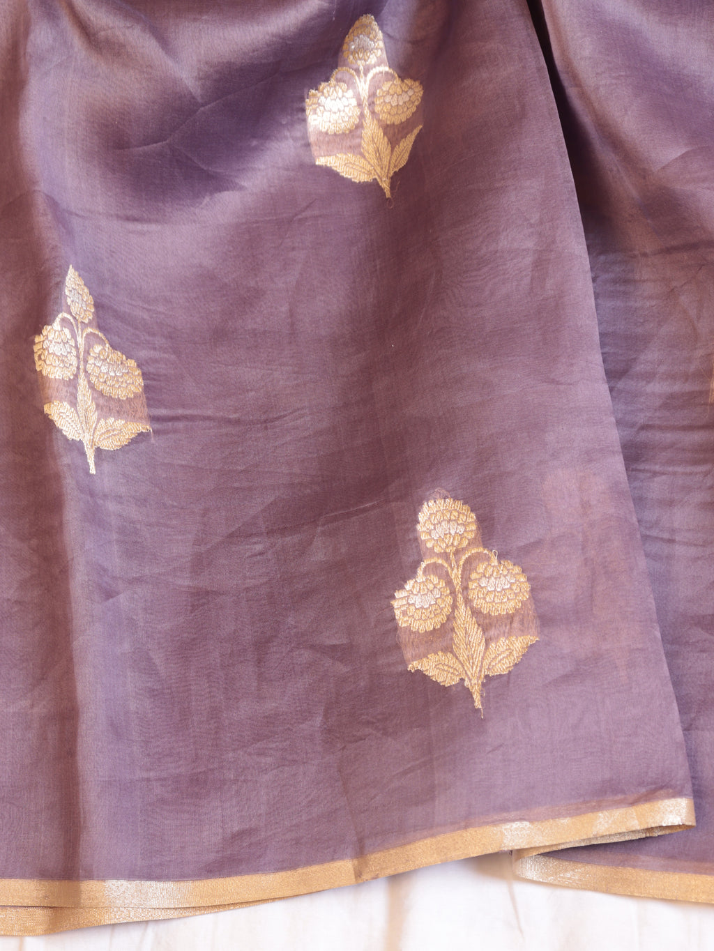 Mauve Purple Pure Kora Silk Handloom Saree with Small Booti Blouse