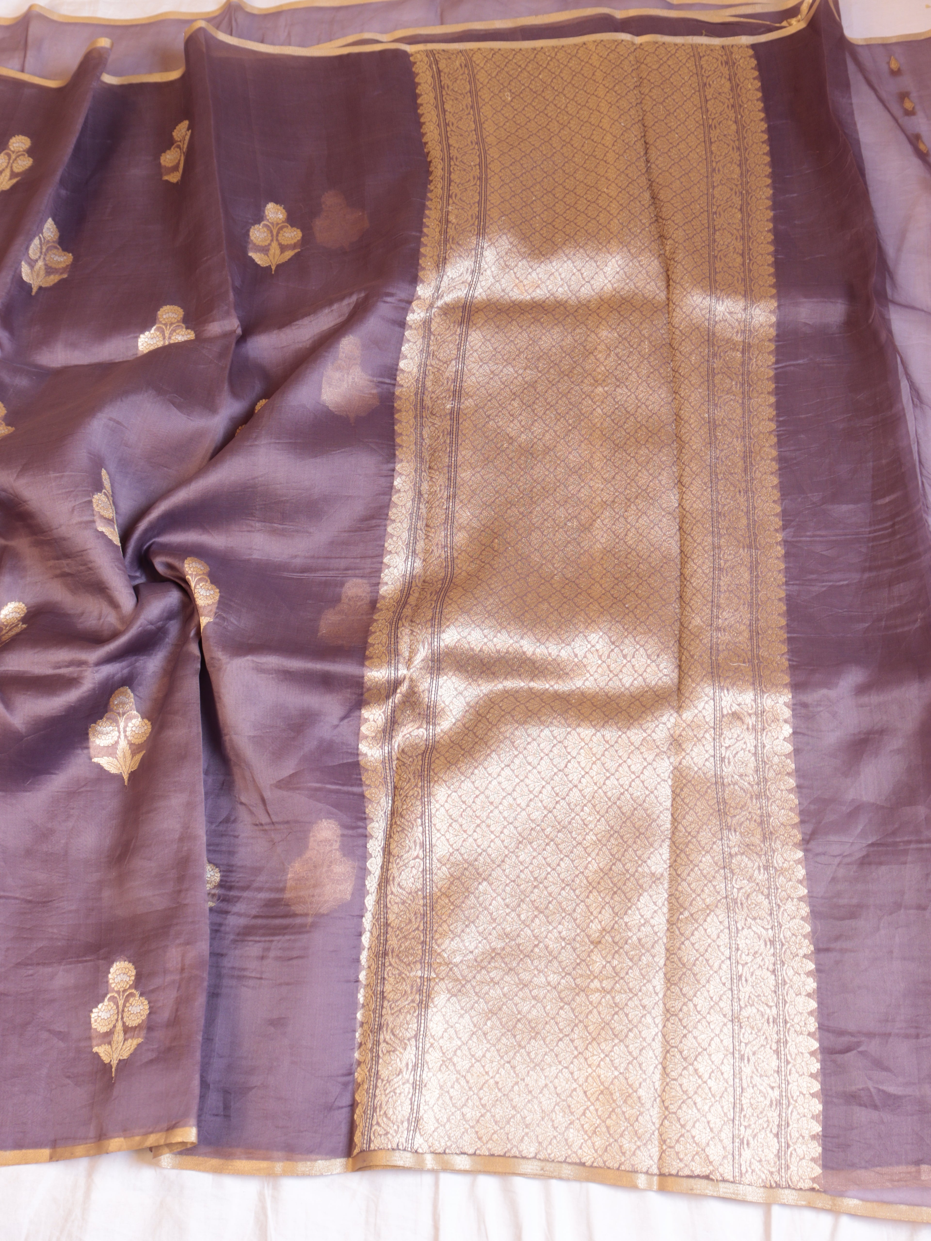 Mauve Purple Pure Kora Silk Handloom Saree with Small Booti Blouse