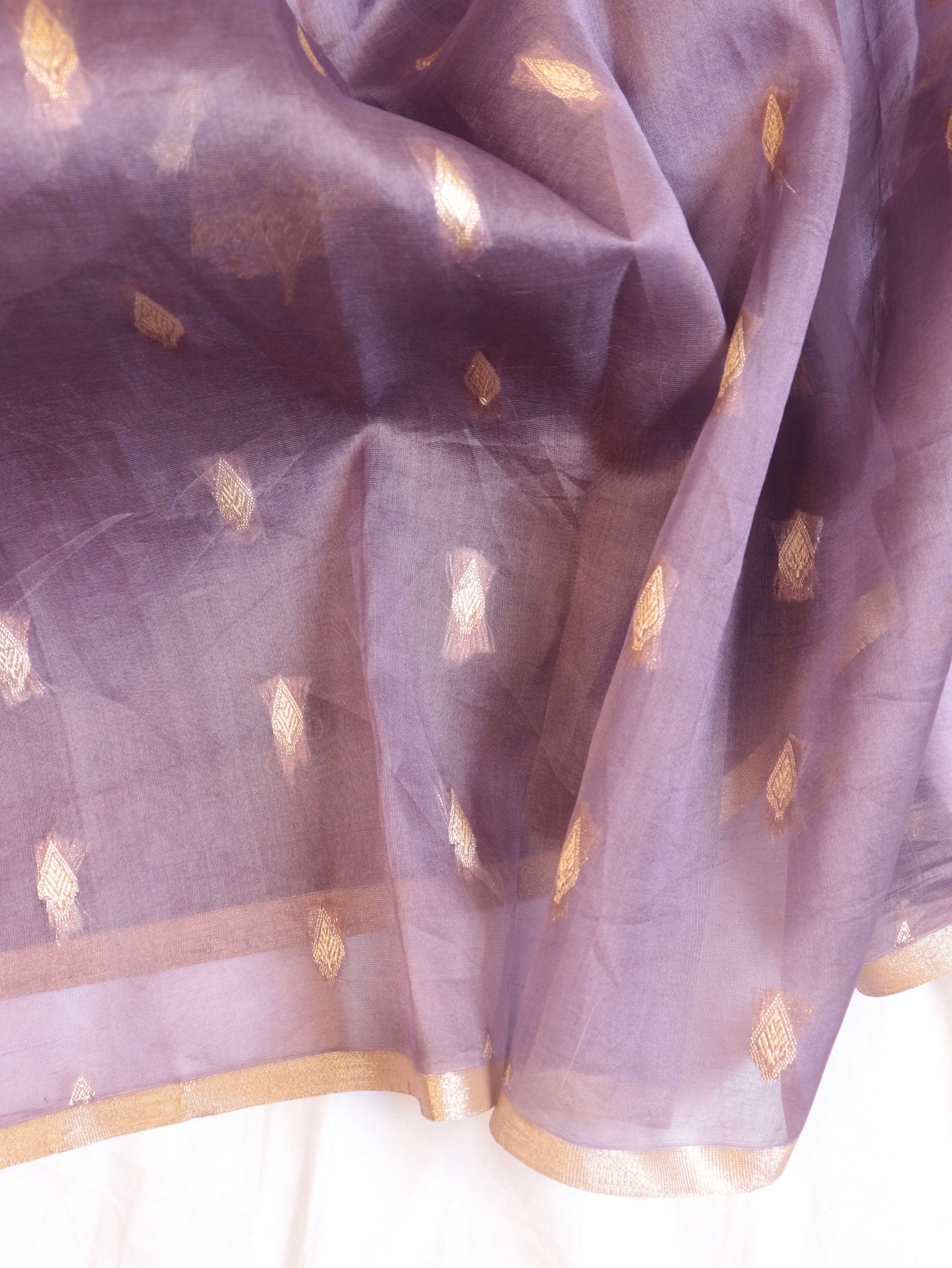 Mauve Purple Pure Kora Silk Handloom Saree with Small Booti Blouse