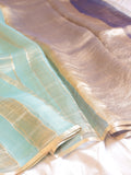 Pre-Order : Mint Blue Pure Tissue Kora Silk Handloom Saree with Contrast Blouse