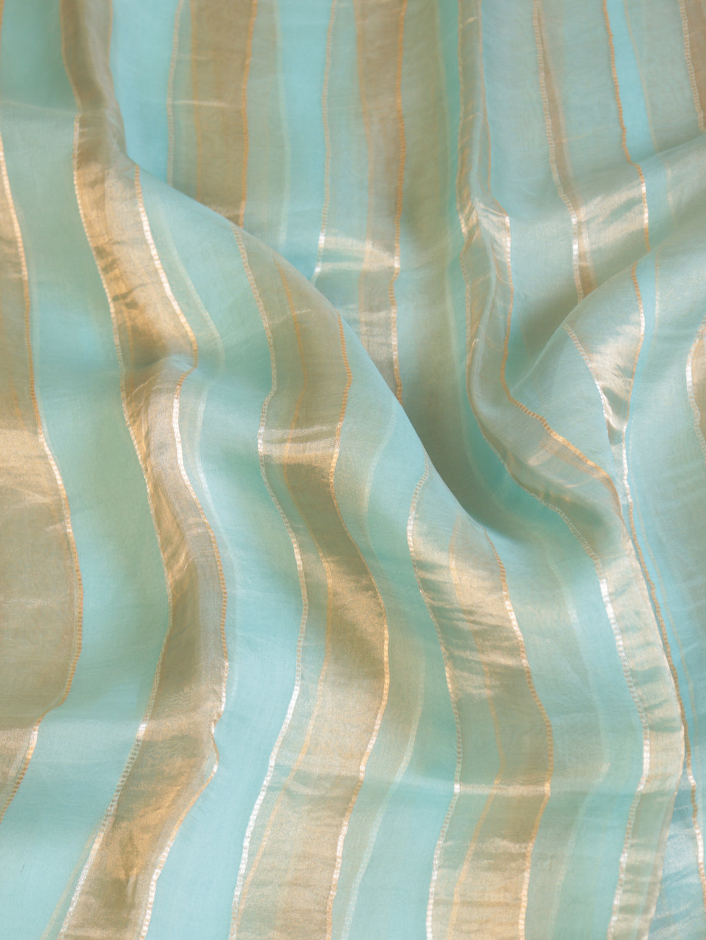 Pre-Order : Mint Blue Pure Tissue Kora Silk Handloom Saree with Contrast Blouse