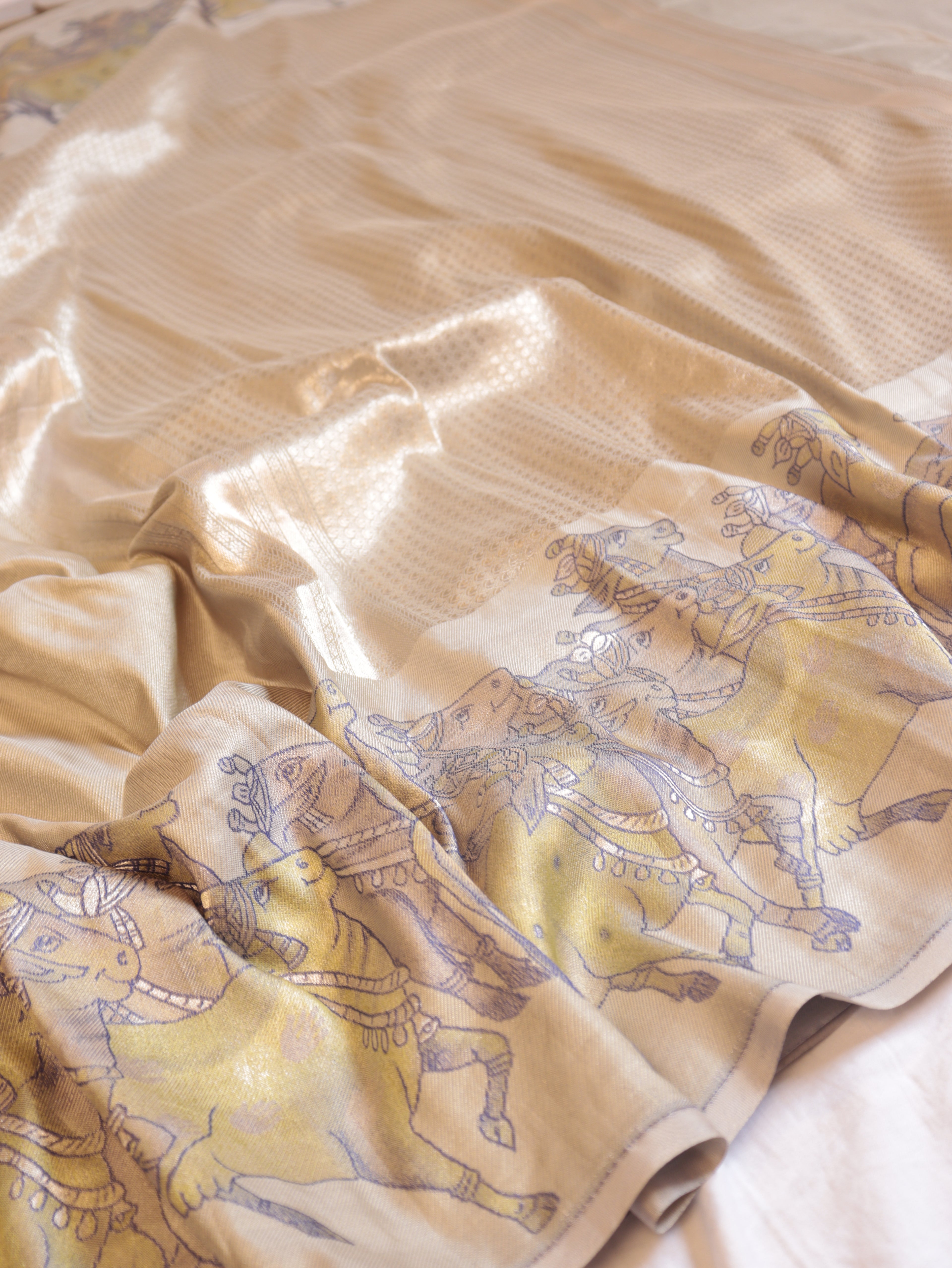 Grey Pure Mulberry Silk Handloom Saree with Dampach Weave