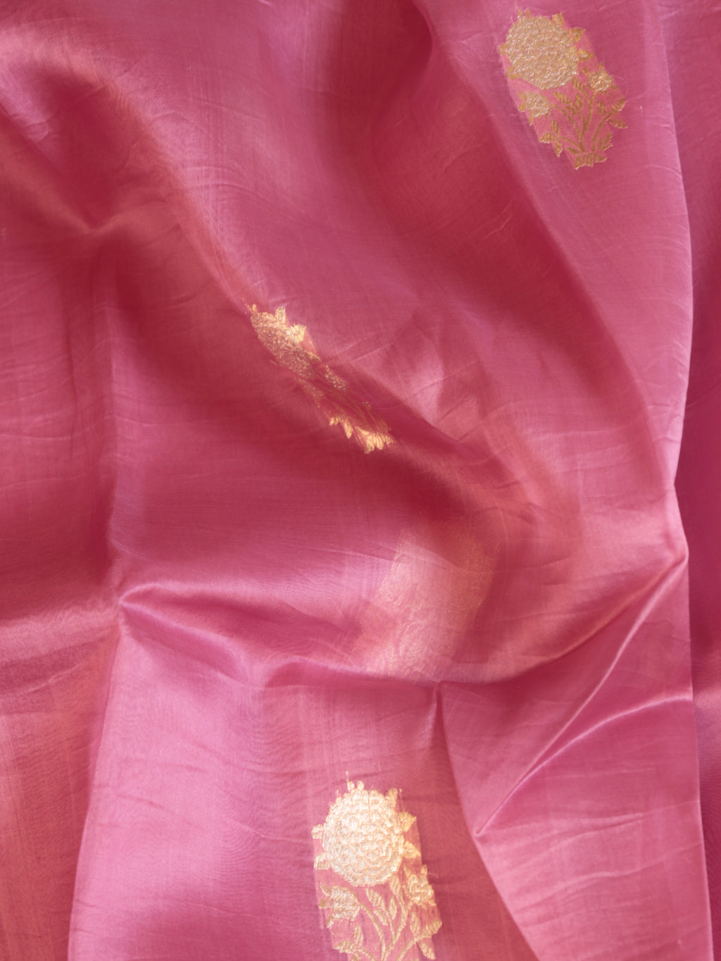 Pre-Order : Rosy Pink Pure Kora Silk Handloom Saree with Stripes Blouse