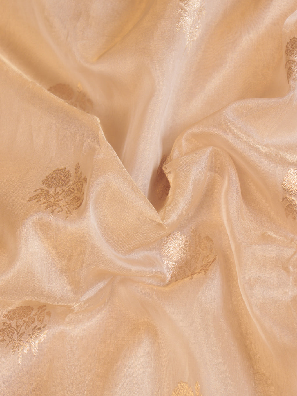 Golden Beige Pure Tissue Silk Handloom Saree with Stripes Blouse