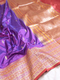 Purple Pure Katan Silk Handloom Saree with Stripes Border
