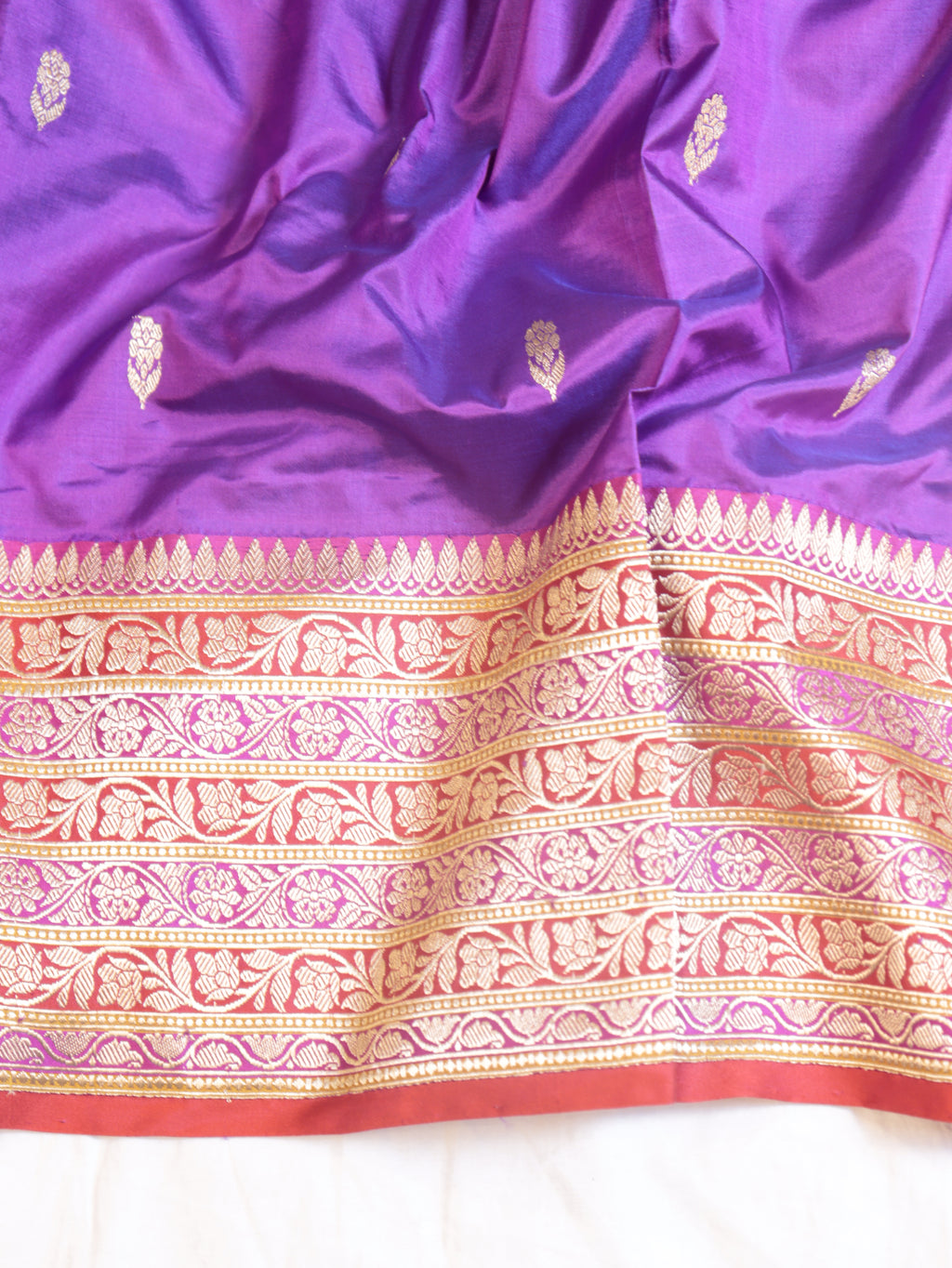 Purple Pure Katan Silk Handloom Saree with Stripes Border
