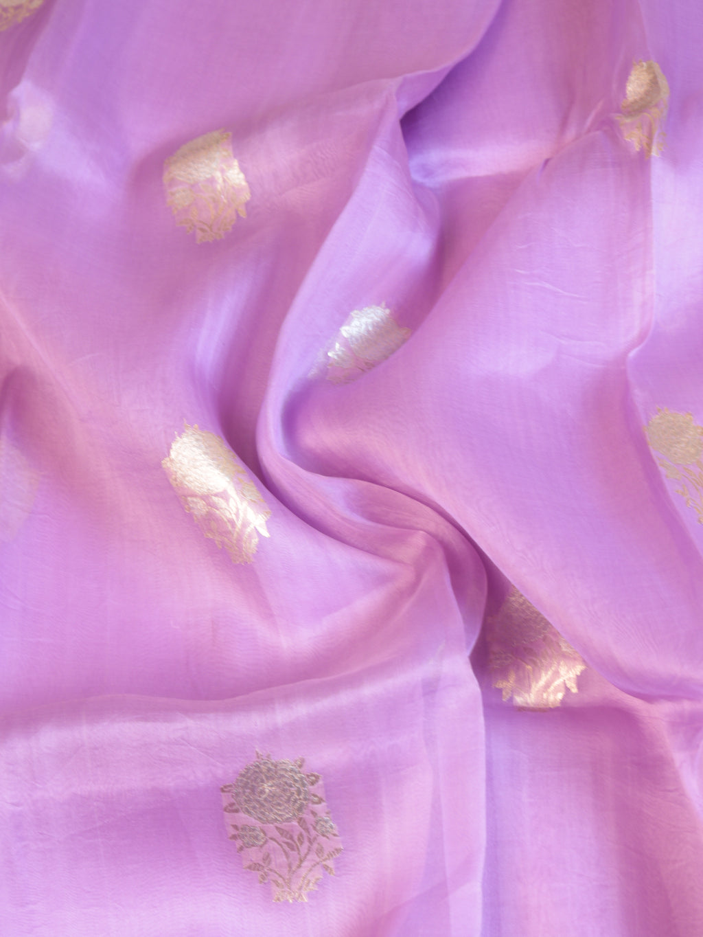 Lavender Pure Kora Silk Handloom Saree with Stripes Blouse