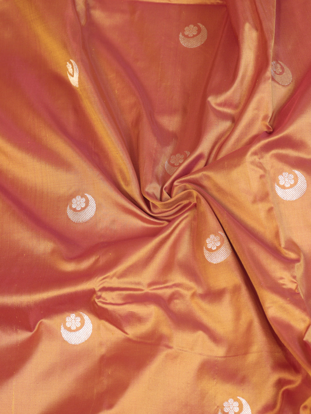 Muted Orange Pure Katan Silk Handloom Chand Phool Saree