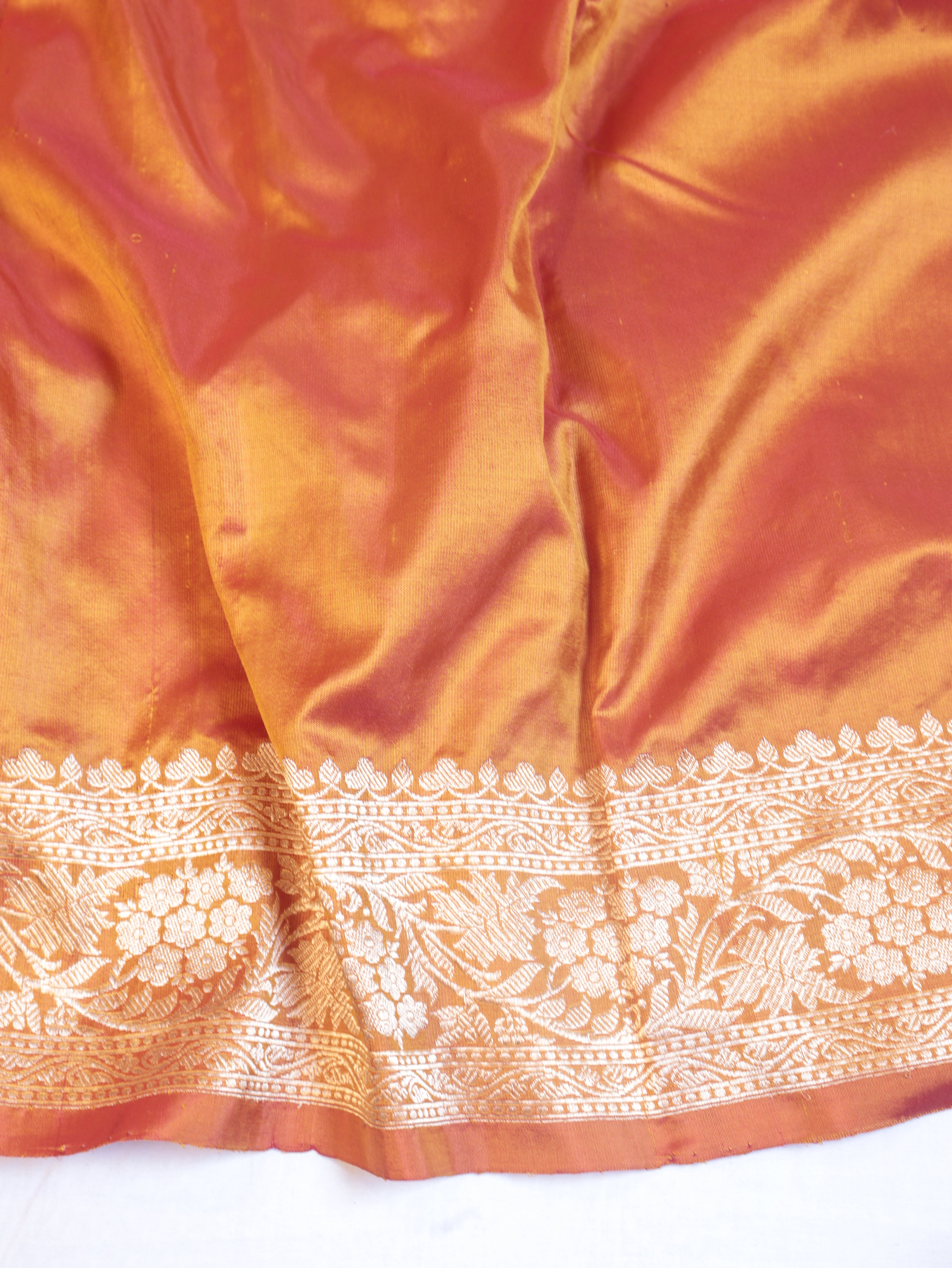 Muted Orange Pure Katan Silk Handloom Chand Phool Saree