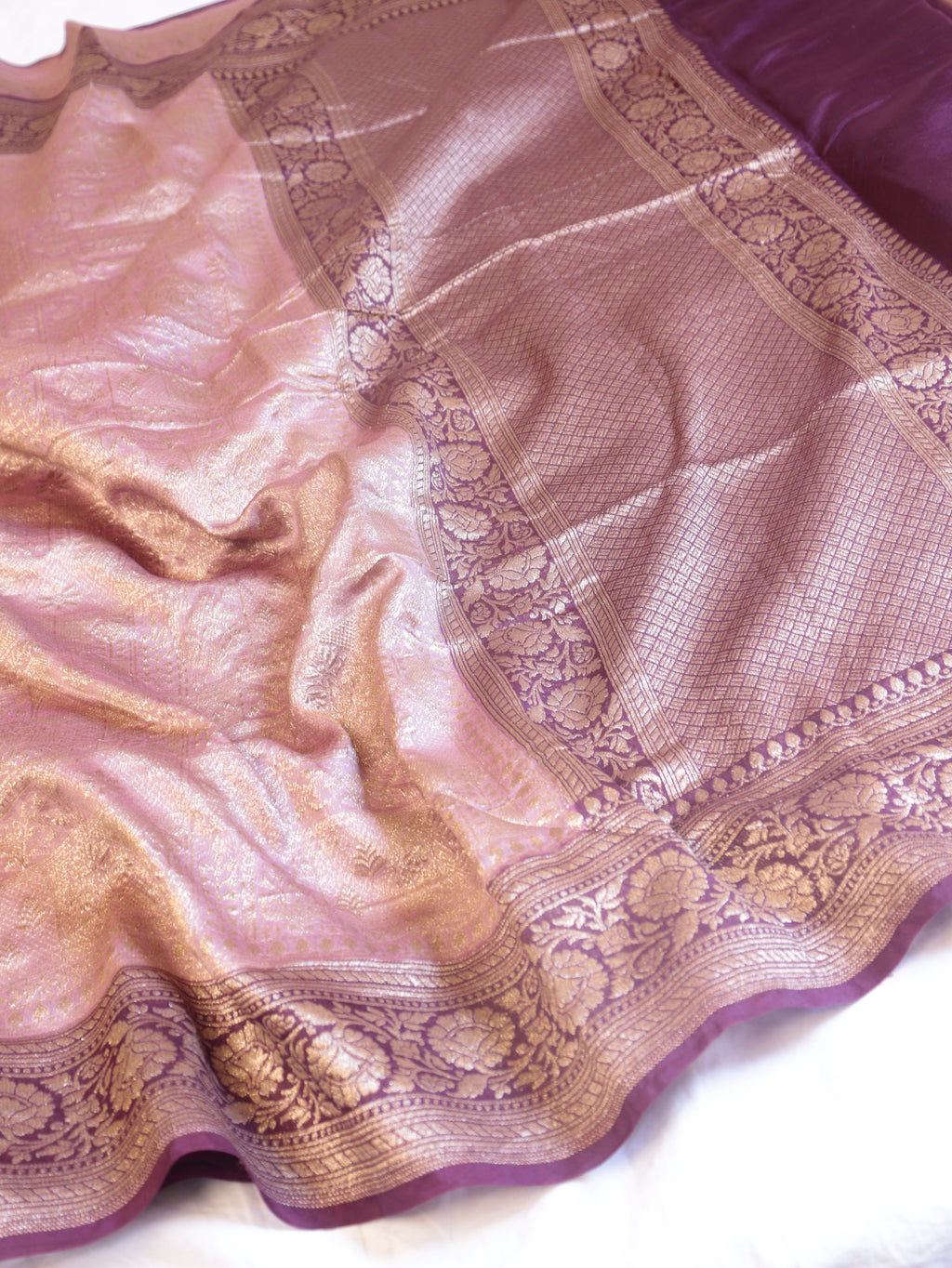 Pre-Order : Pastel Pink Pure Moonga Muslin Silk Handloom Saree with Contrast Stripes Blouse