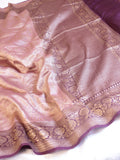 Pre-Order : Pastel Pink Pure Moonga Muslin Silk Handloom Saree with Contrast Stripes Blouse