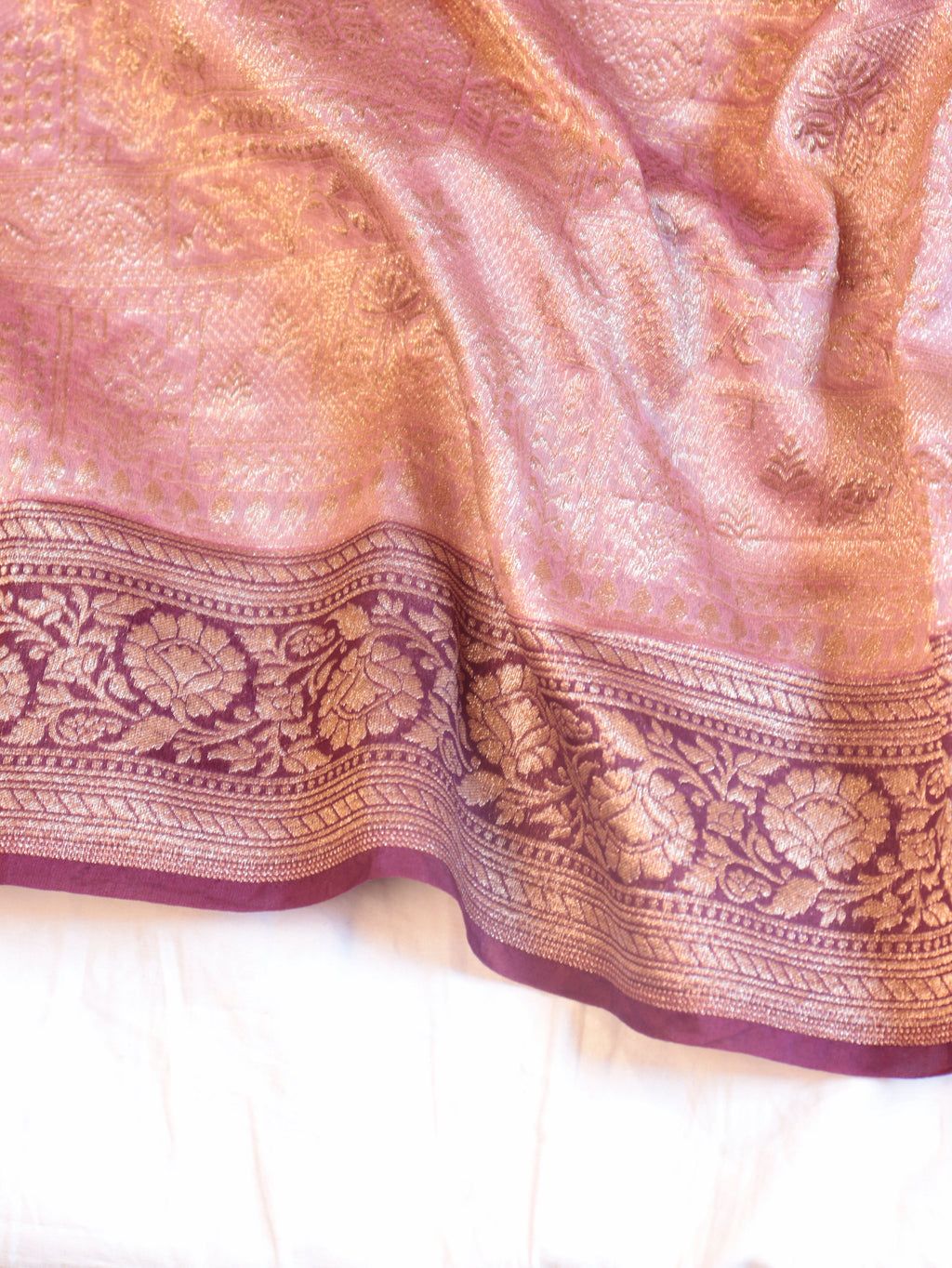 Pre-Order : Pastel Pink Pure Moonga Muslin Silk Handloom Saree with Contrast Stripes Blouse