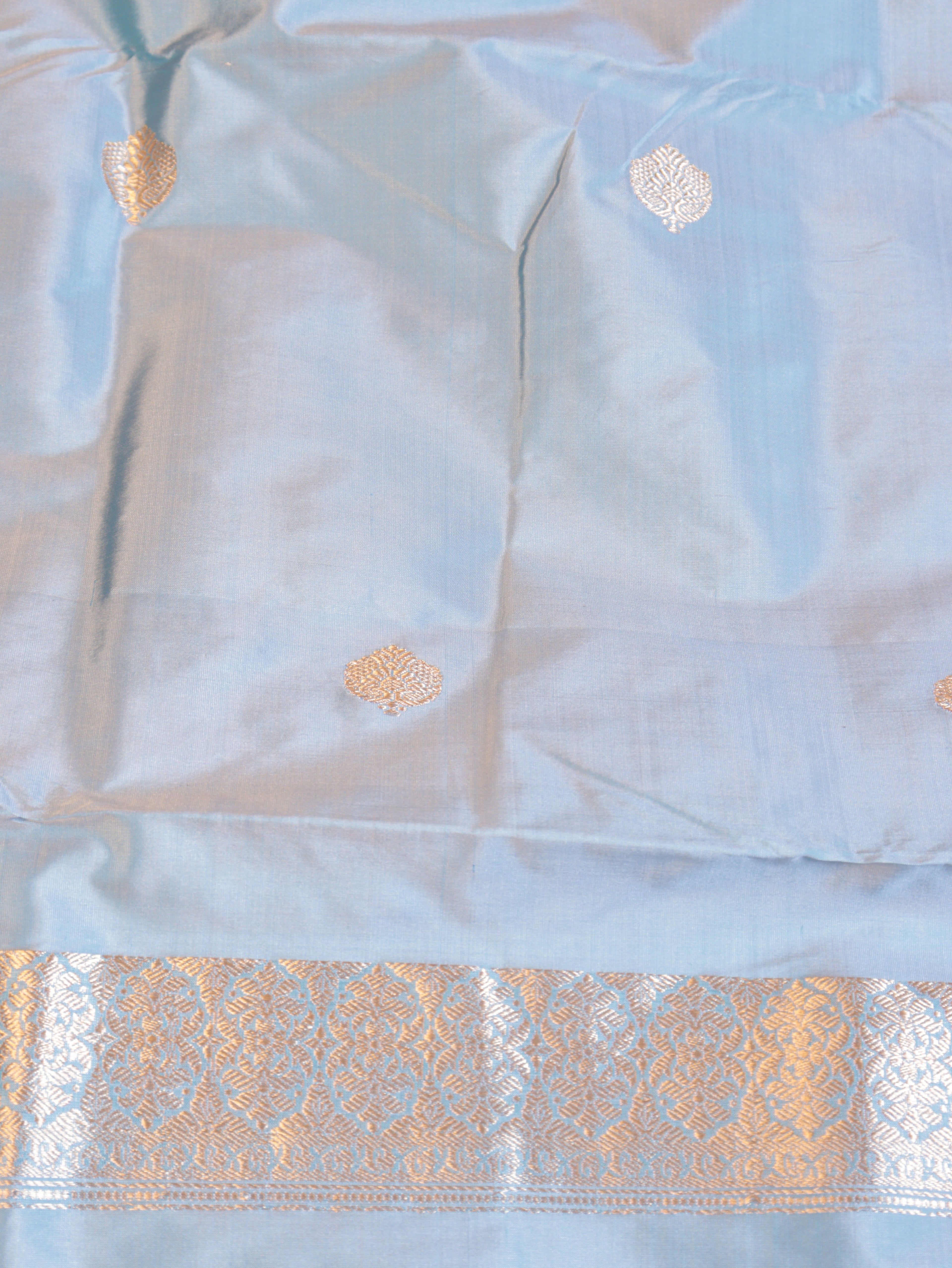 Pastel Blue Pure Katan Silk Handloom Suit Set with Contrast Pure Kora Silk Dupatta