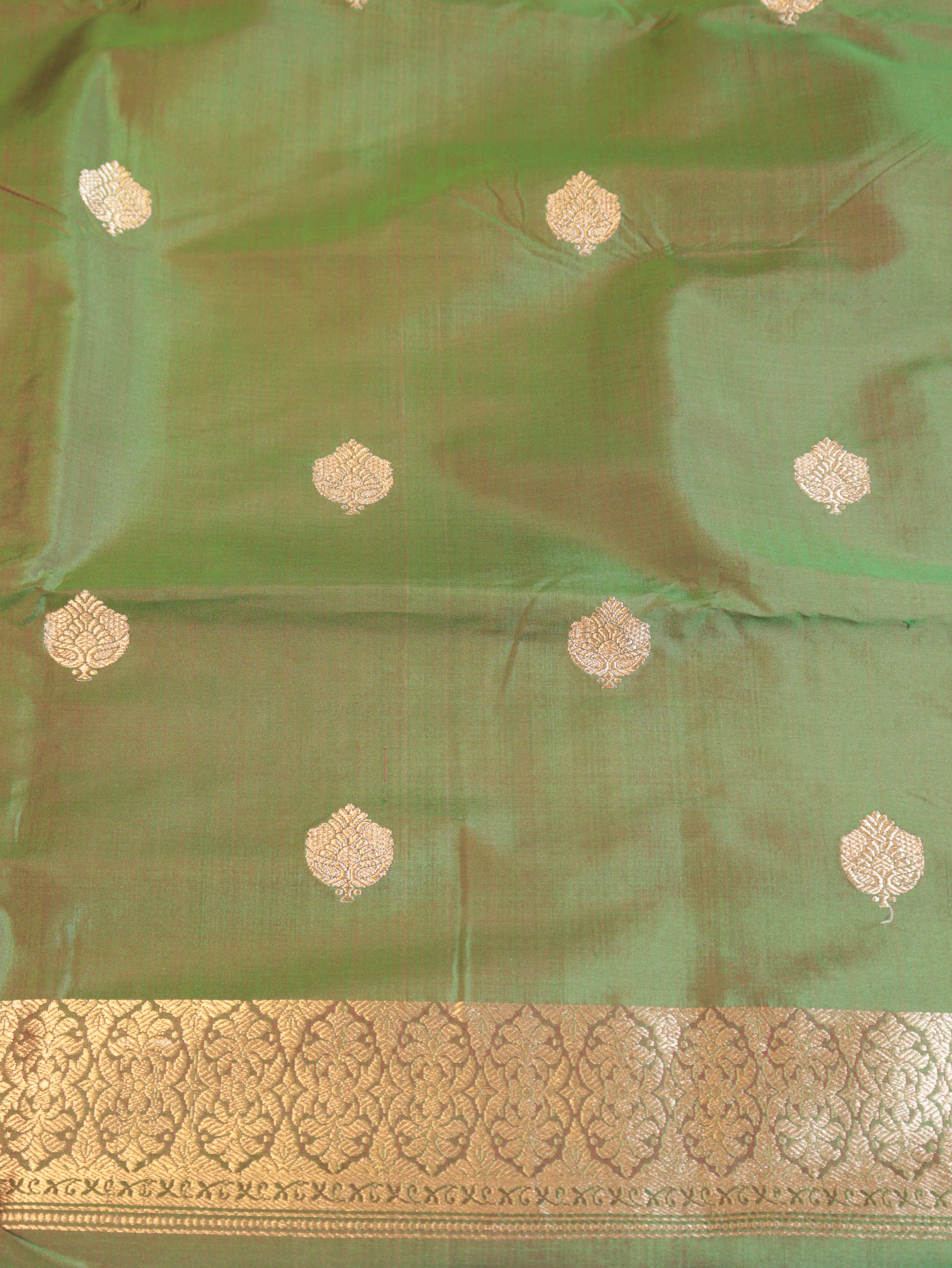 Pastel Green Pure Katan Silk Handloom Suit Set with Contrast Pure Kora Silk Dupatta