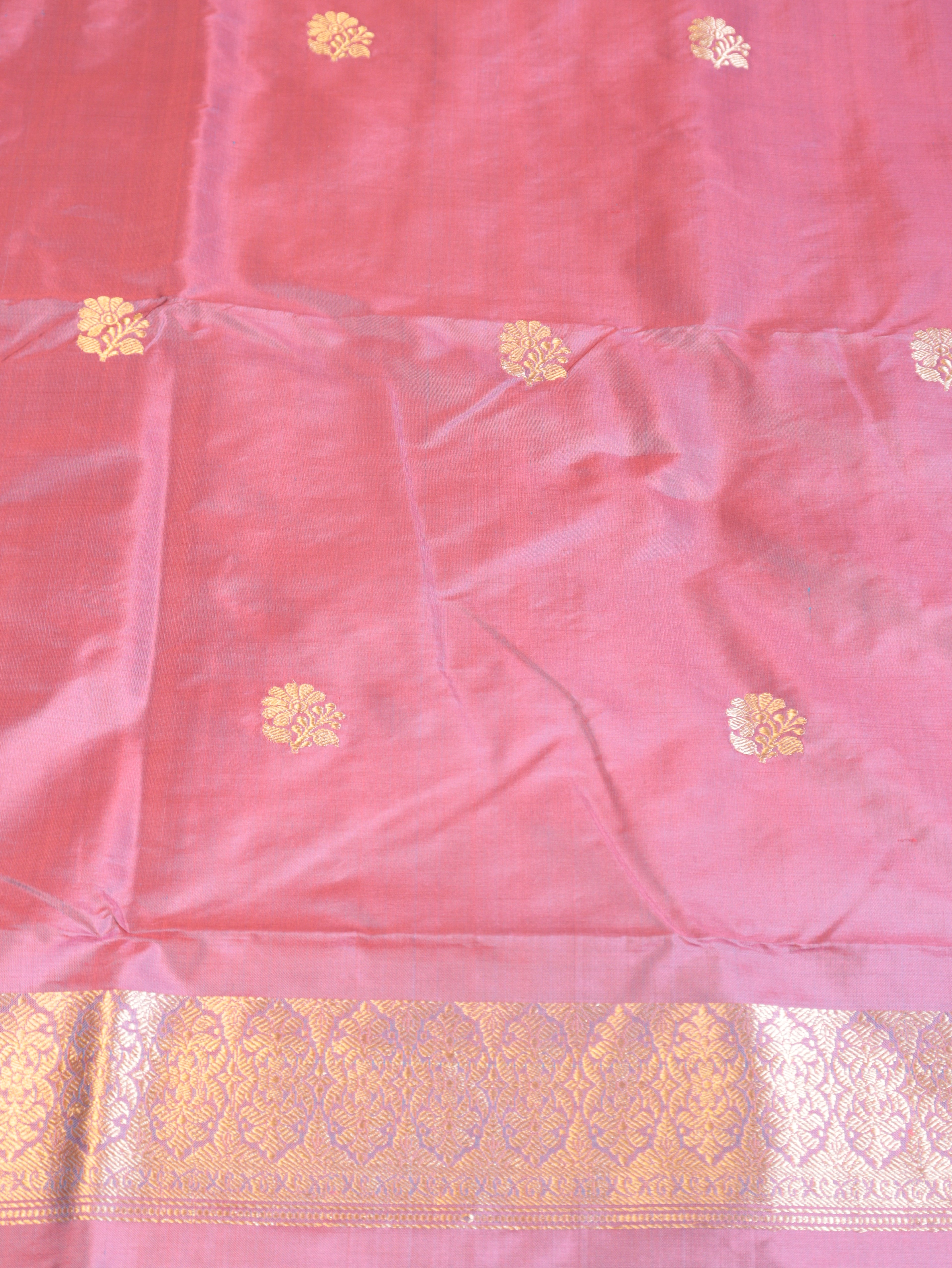 Rose Pink Pure Katan Silk Handloom Suit Set with Contrast Pure Kora Silk Dupatta