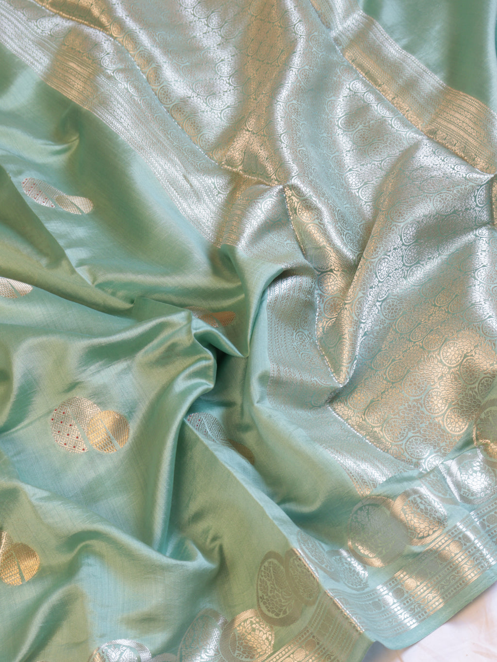 Mint Banarasi Chiniya Silk Saree – Border Buta Motif