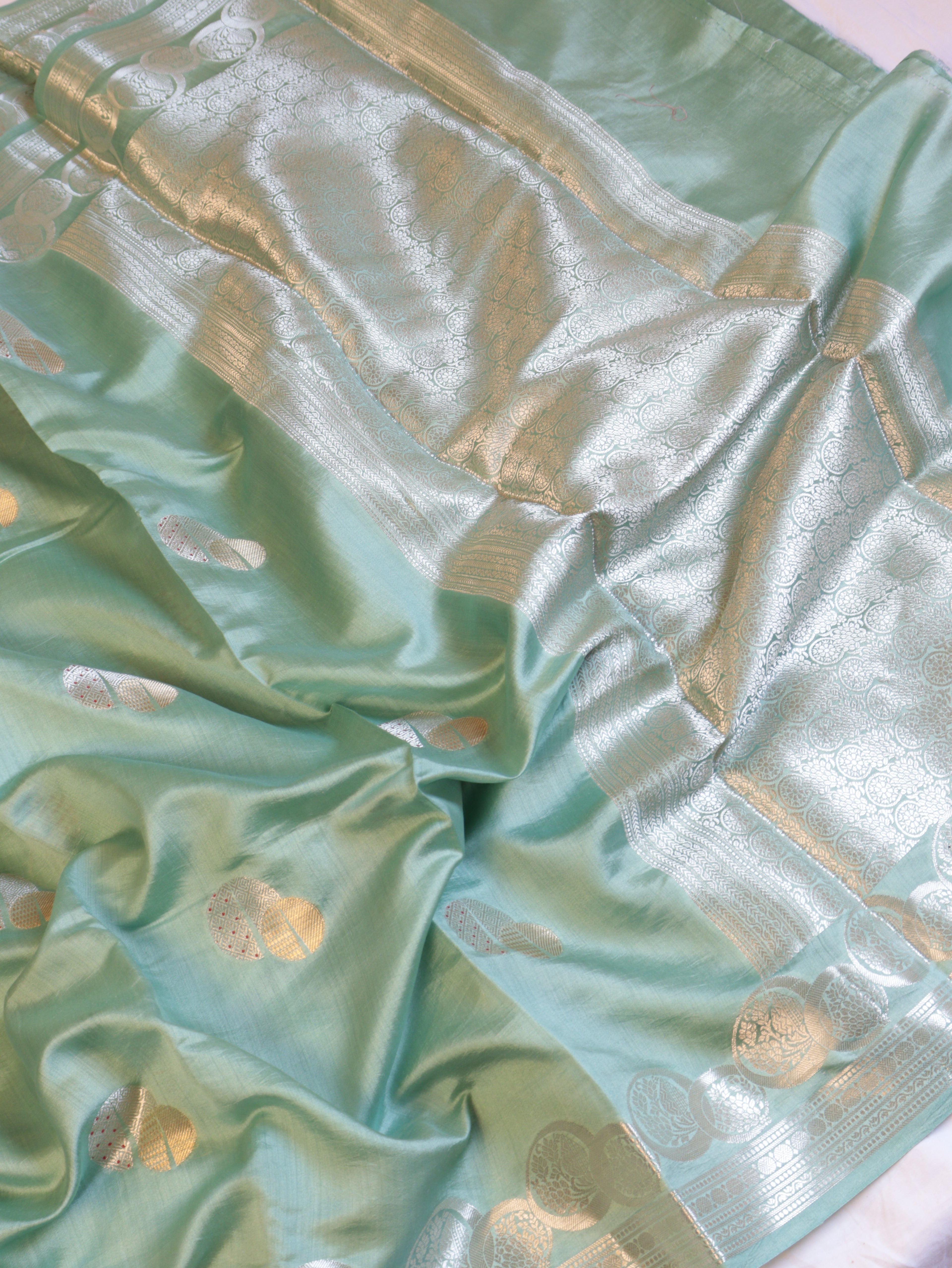 Mint Banarasi Chiniya Silk Saree – Border Buta Motif