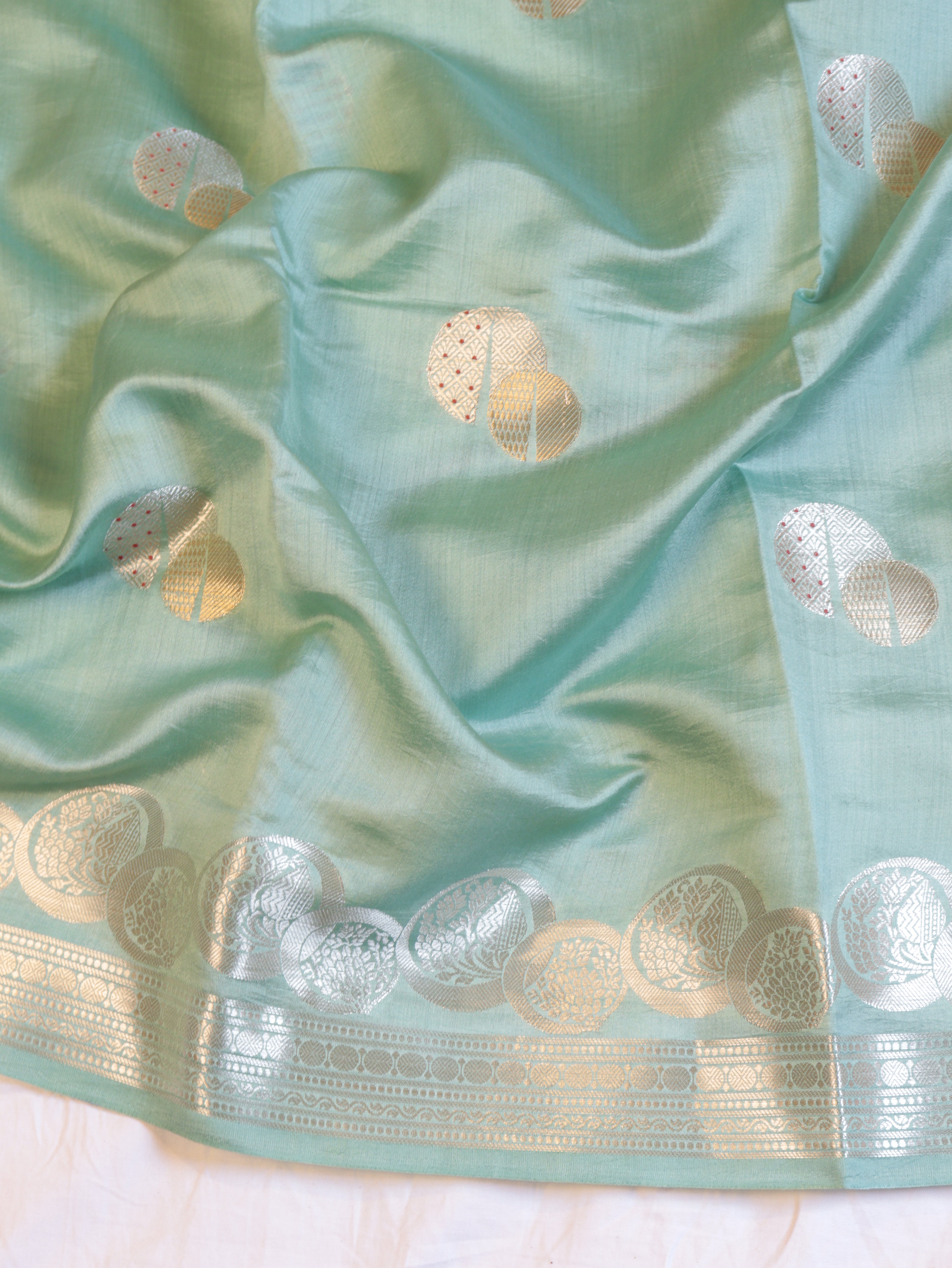 Mint Banarasi Chiniya Silk Saree – Border Buta Motif