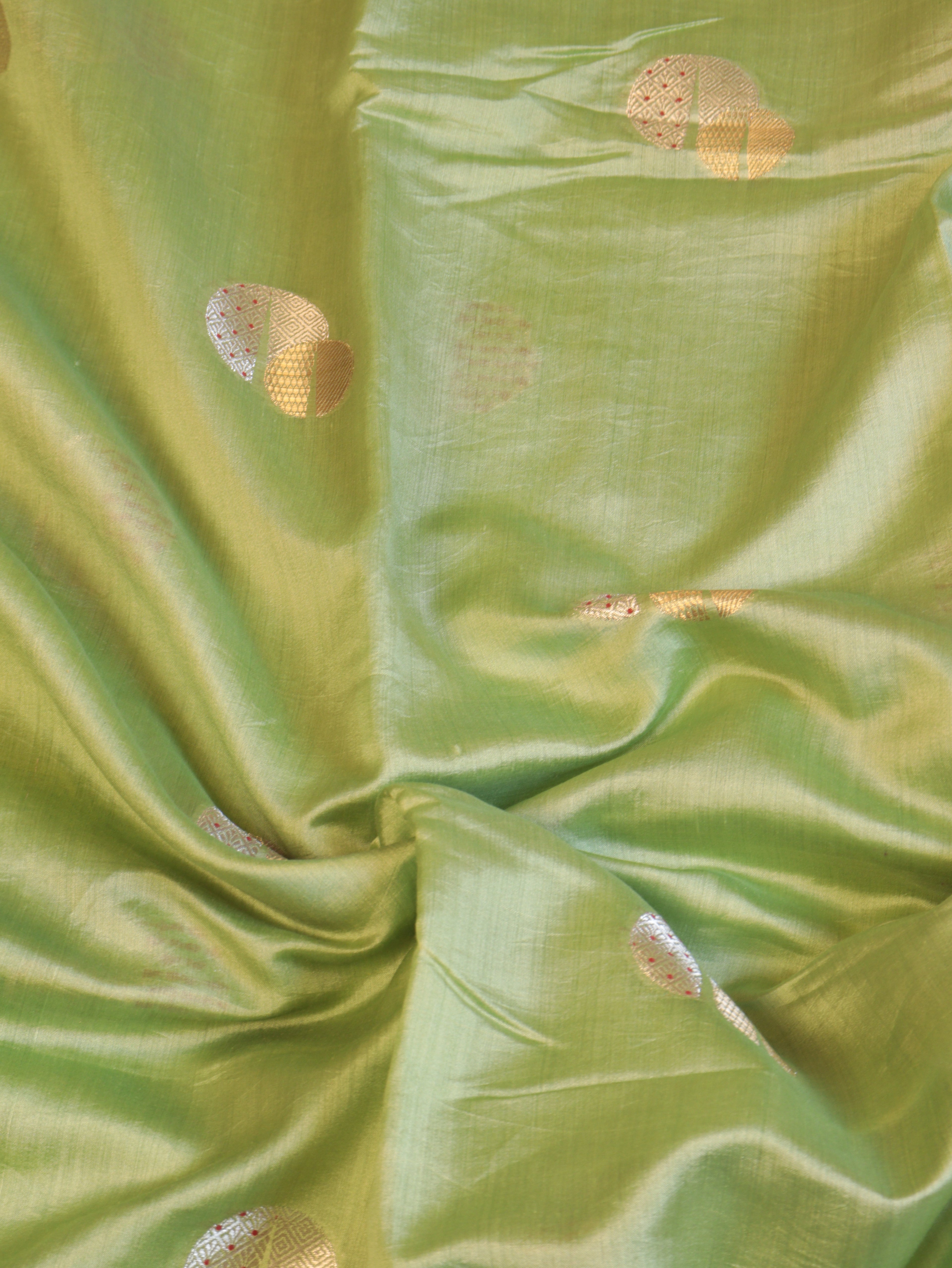 Circular Motif Border Chinniya Silk Saree - Pastel Green