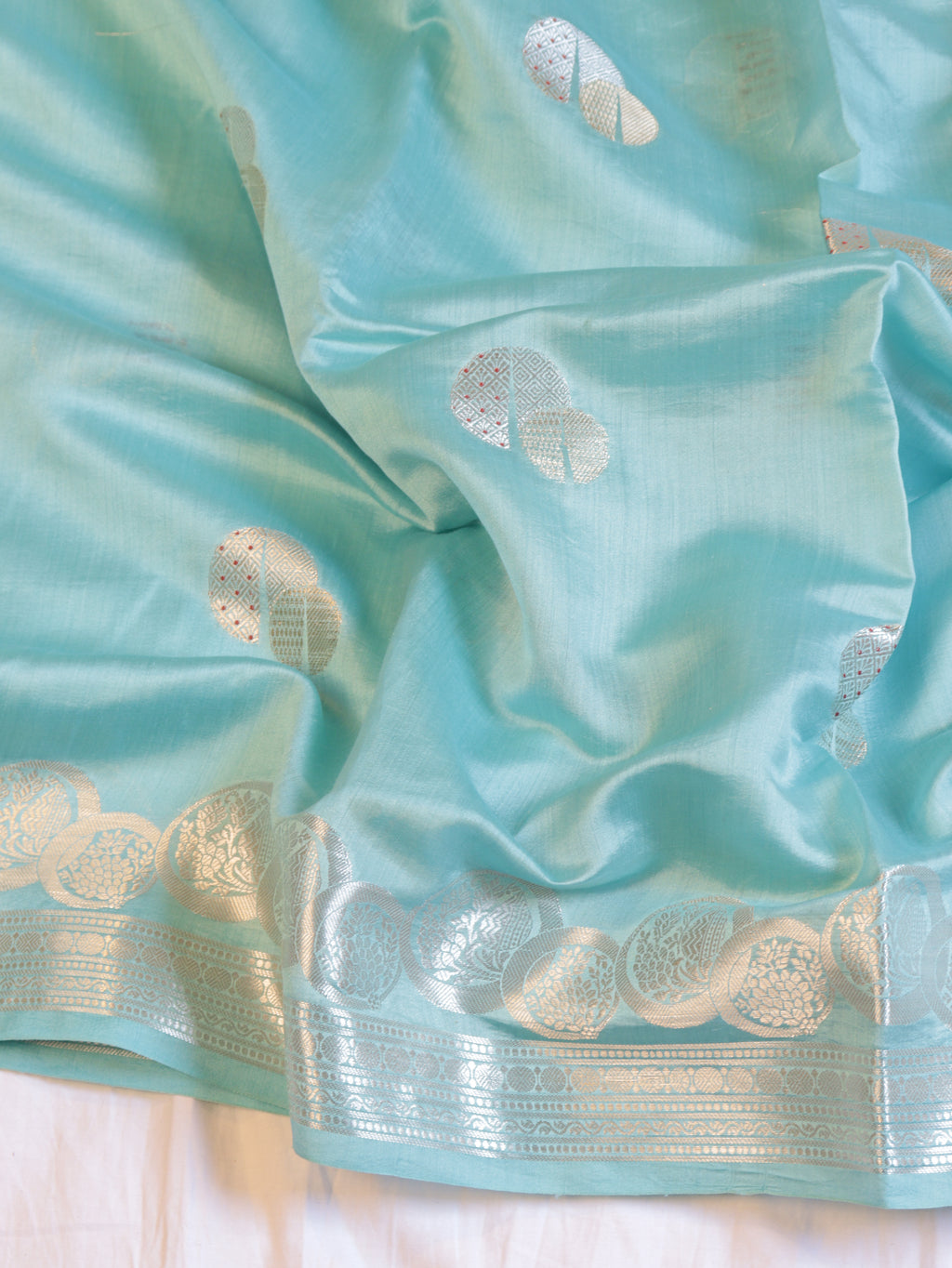 Border Buta Chiniya Silk Saree - Blue