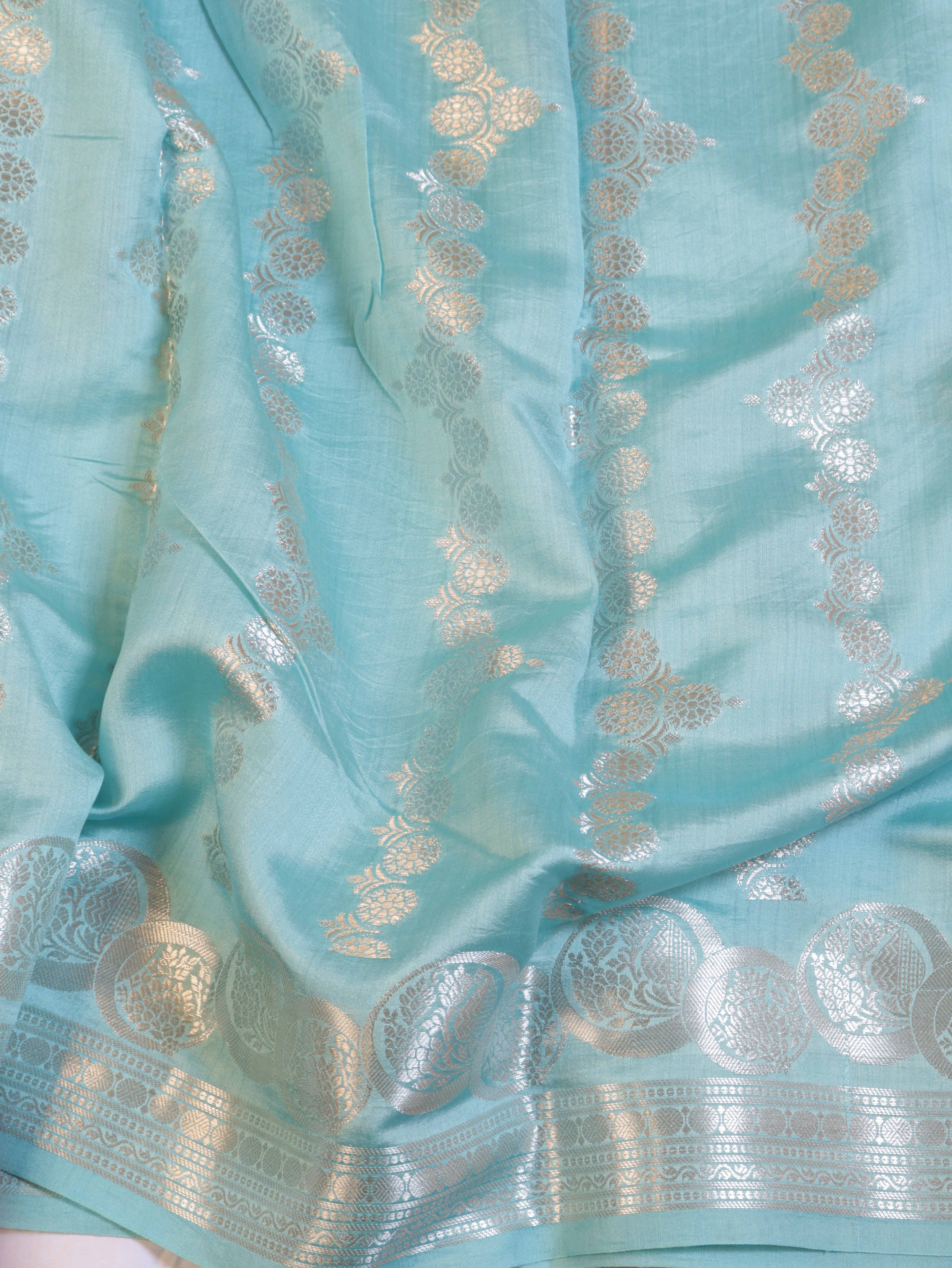 Border Buta Chiniya Silk Saree - Blue