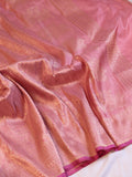 Horizontal Floral Border Handloom Pure Katan Silk Saree - Pink