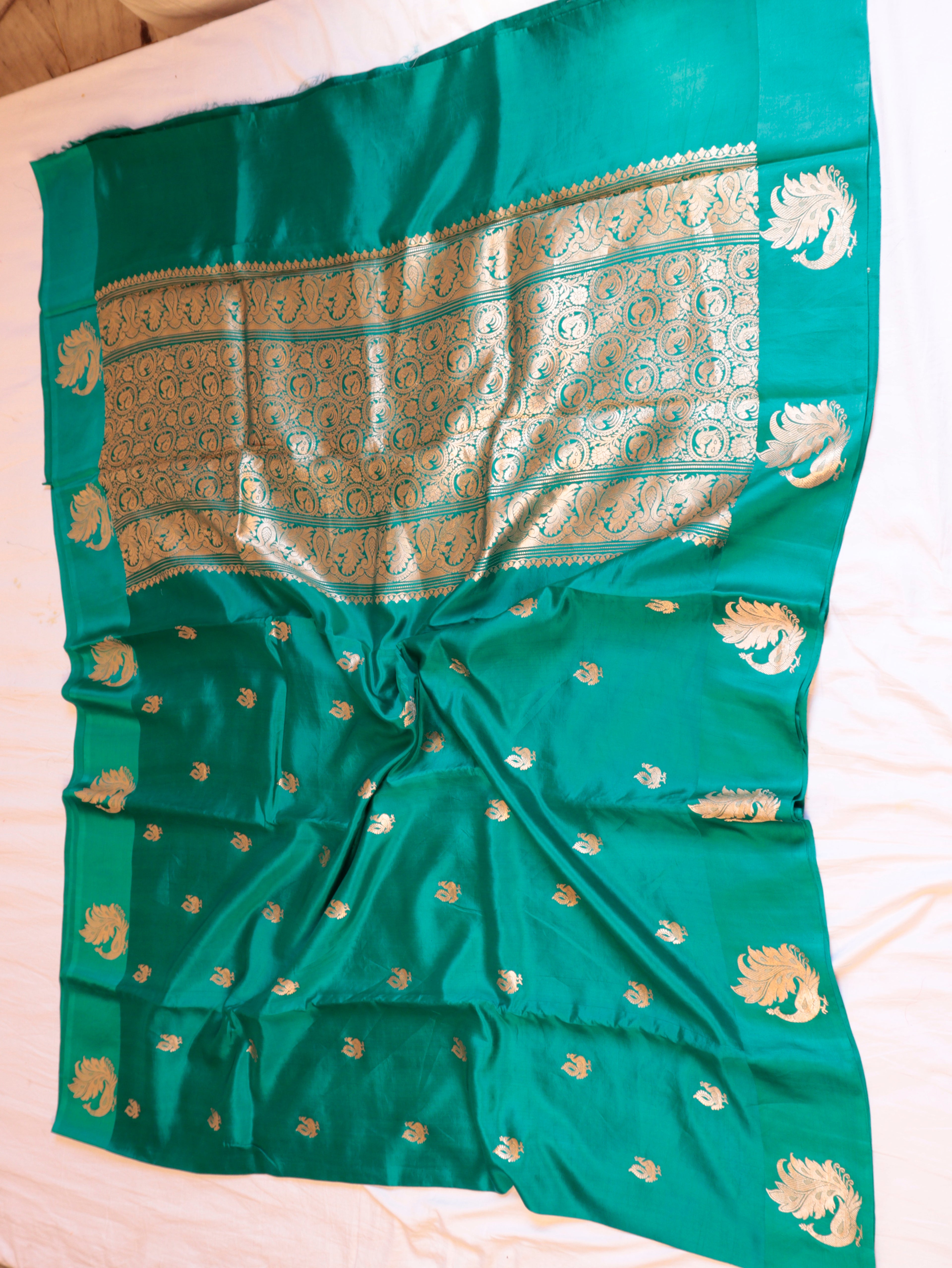 Bird Border Handloom Pure Soft Katan Silk Saree - Teal