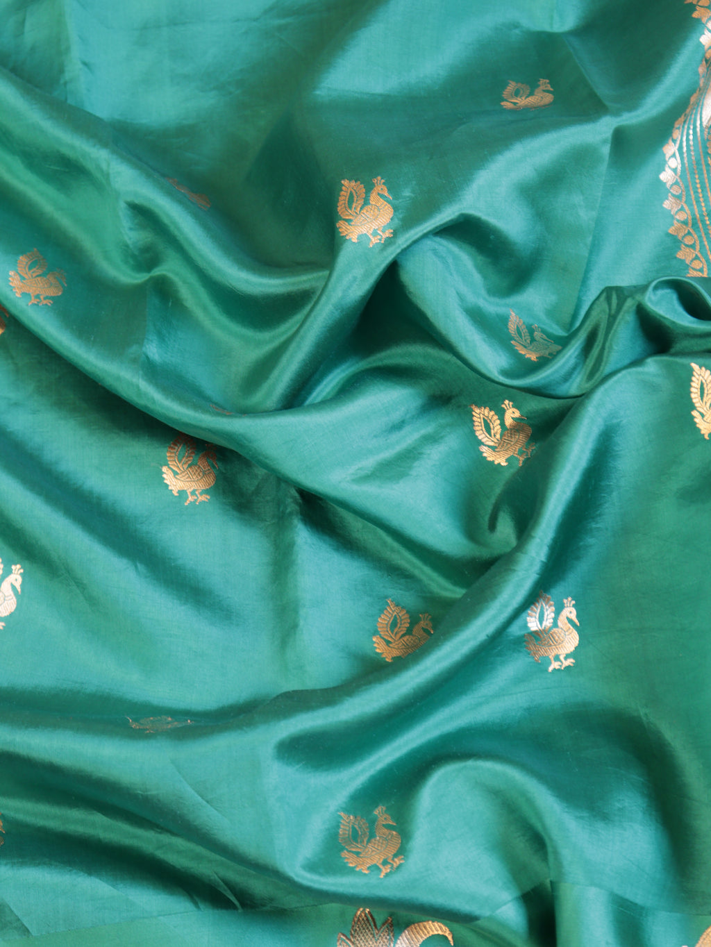Bird Border Handloom Pure Soft Katan Silk Saree - Teal
