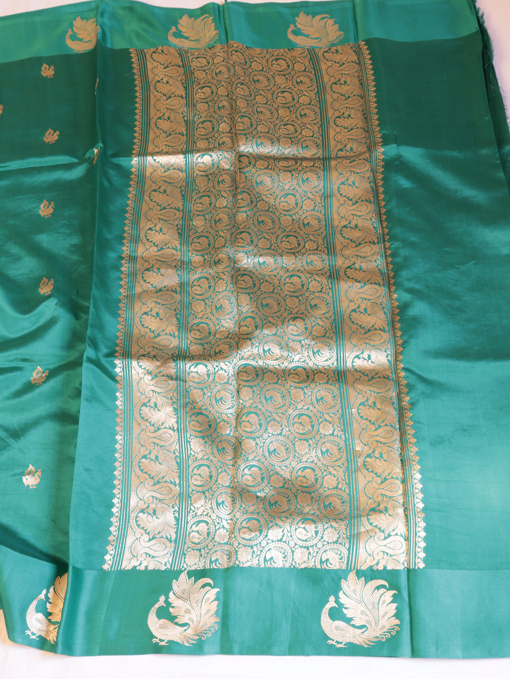 Bird Border Handloom Pure Soft Katan Silk Saree - Teal