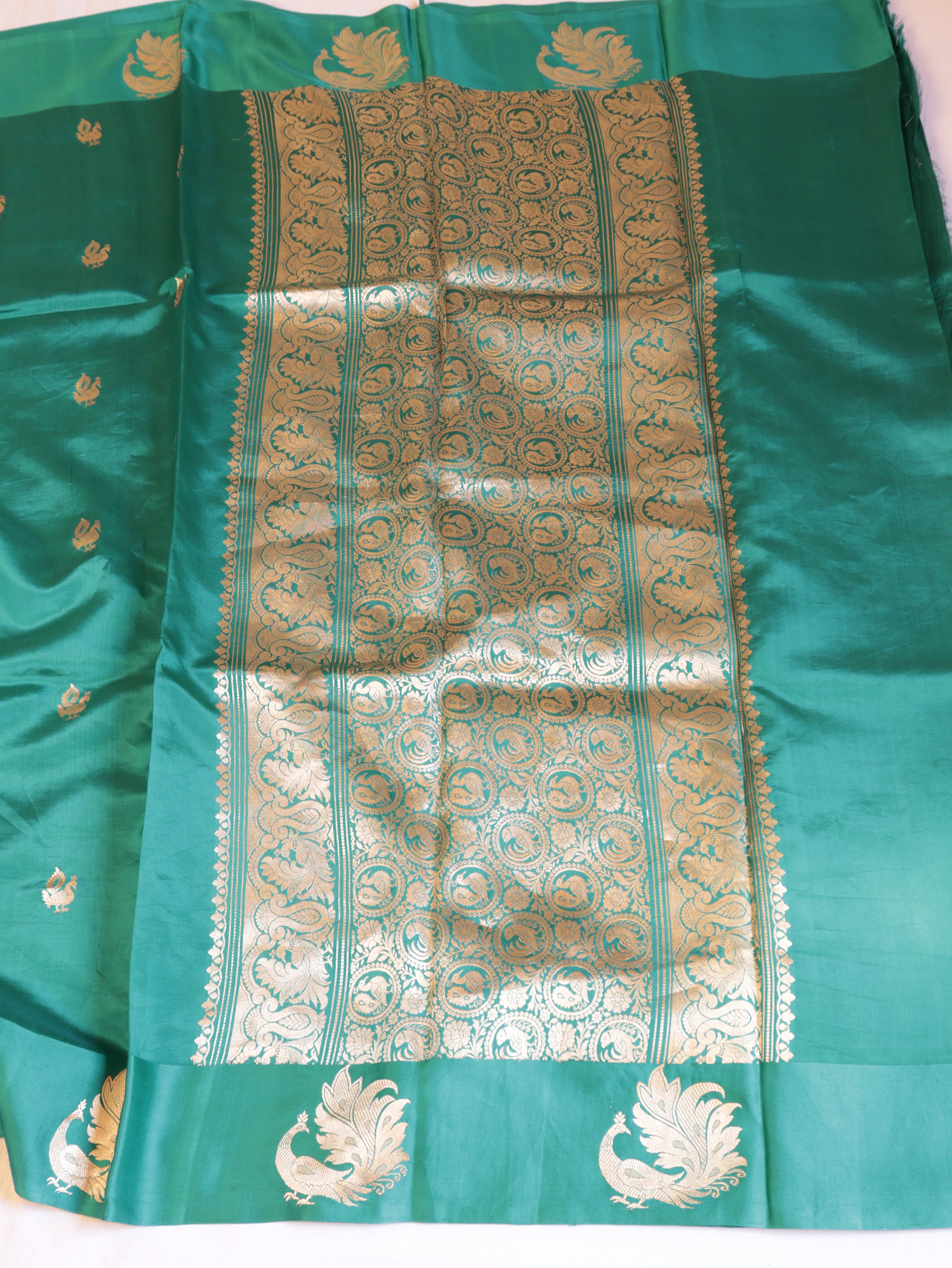 Bird Border Handloom Pure Soft Katan Silk Saree - Teal