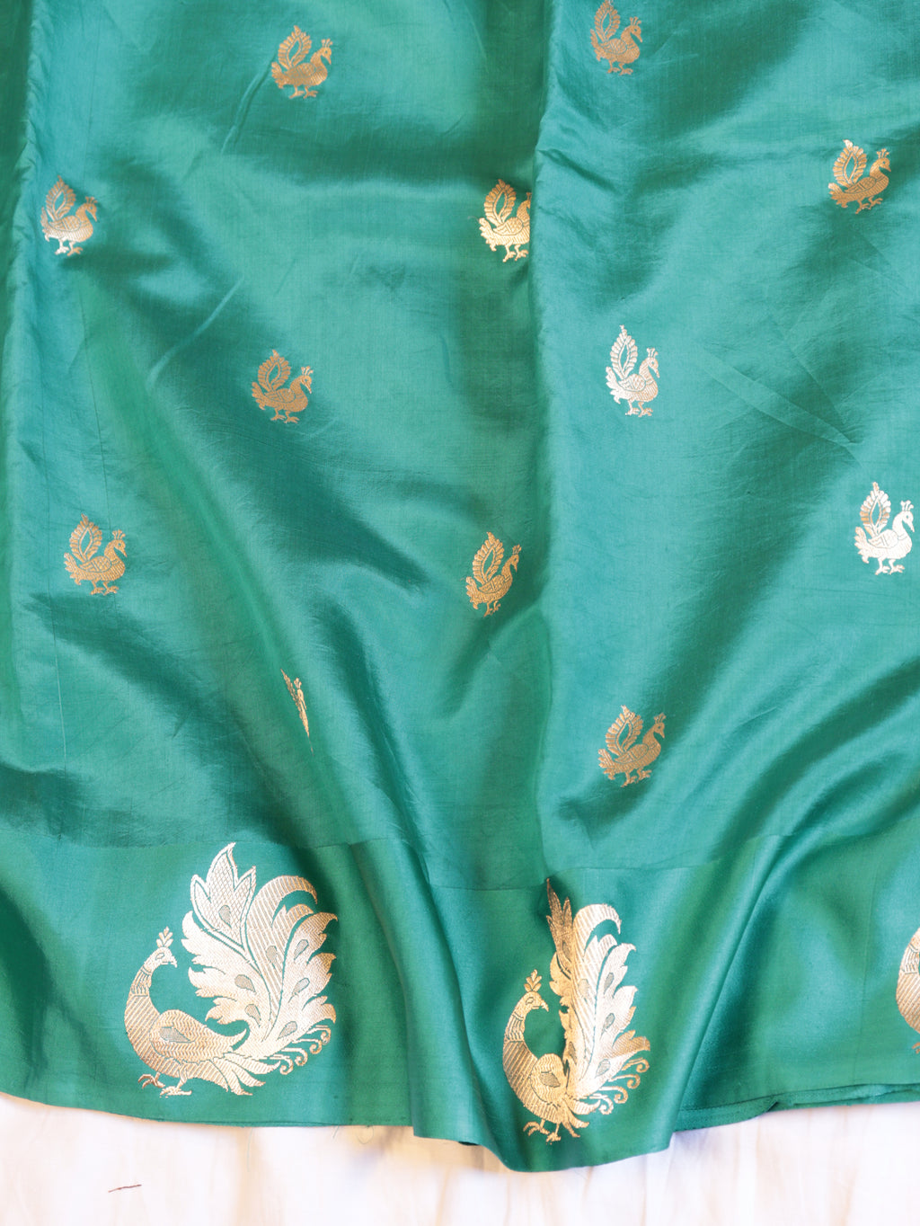 Bird Border Handloom Pure Soft Katan Silk Saree - Teal