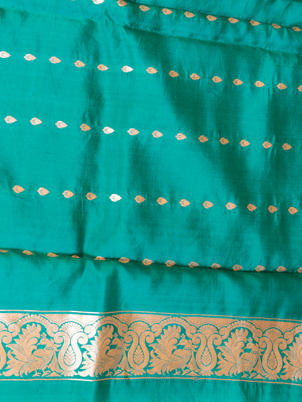 Bird Border Handloom Pure Soft Katan Silk Saree - Teal