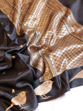 Bird Border Handloom Pure Soft Katan Silk Saree - Black