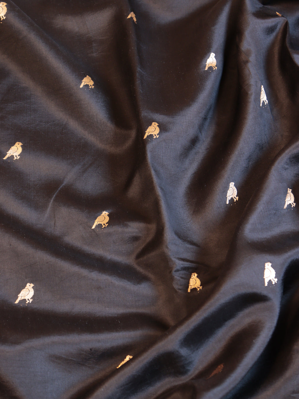 Bird Border Handloom Pure Soft Katan Silk Saree - Black
