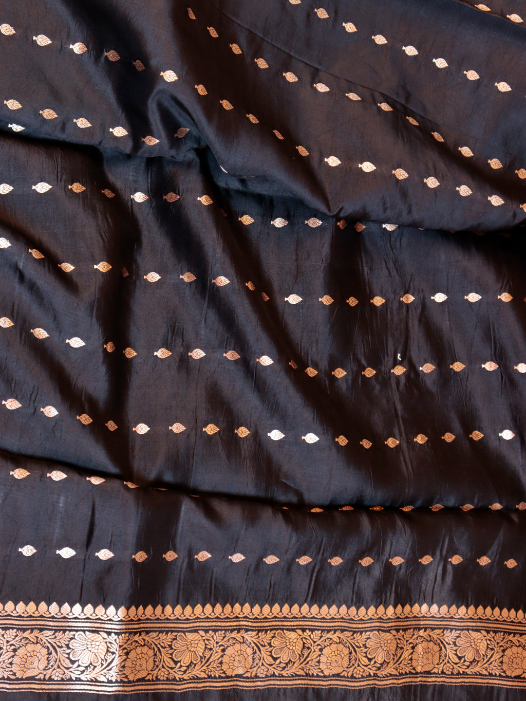 Bird Border Handloom Pure Soft Katan Silk Saree - Black