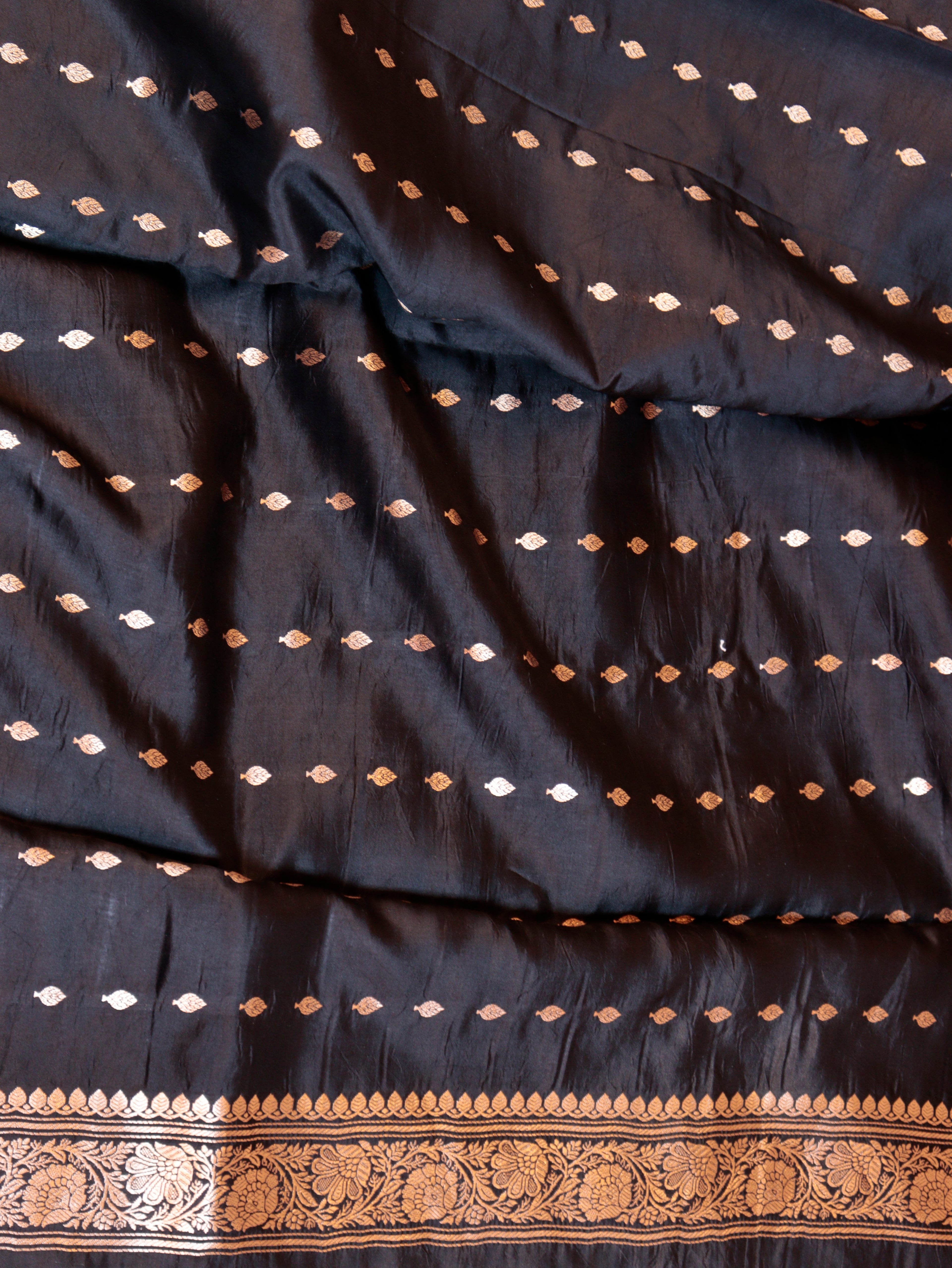 Bird Border Handloom Pure Soft Katan Silk Saree - Black