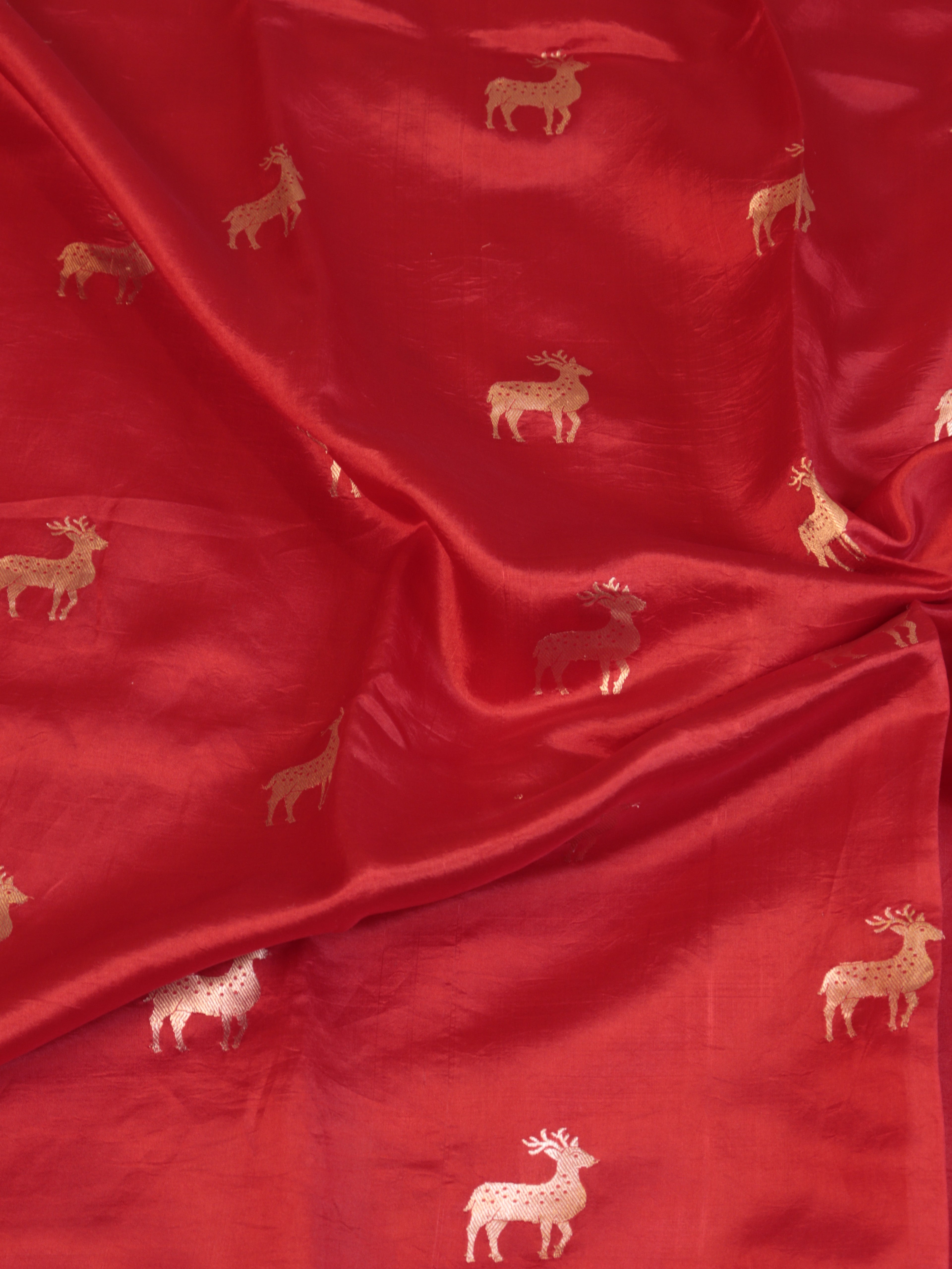 Deer Border Handloom Pure Soft Katan Silk Saree - Red