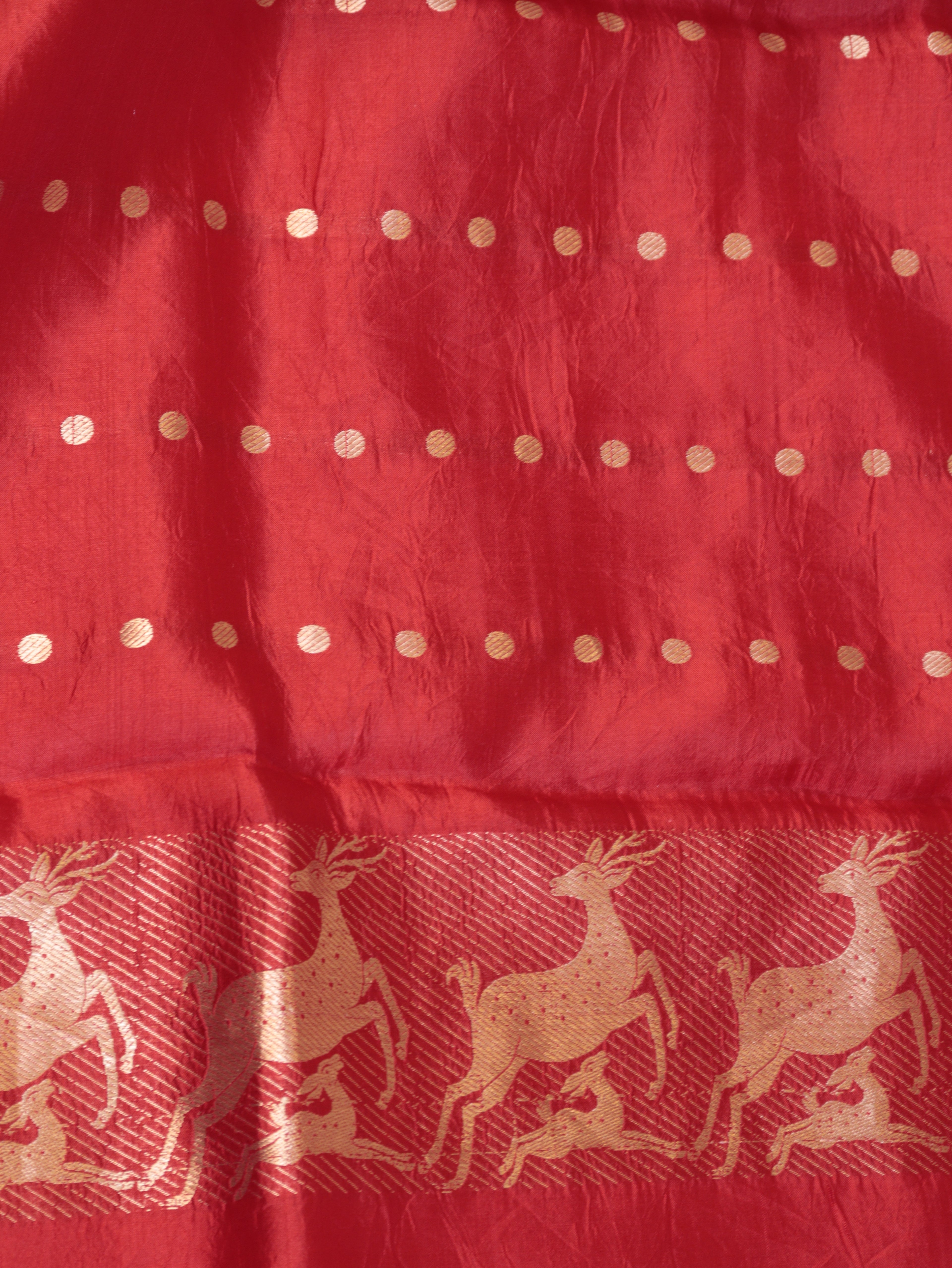 Deer Border Handloom Pure Soft Katan Silk Saree - Red
