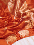 Cow Border Handloom Pure Soft Katan Silk Saree - Orange