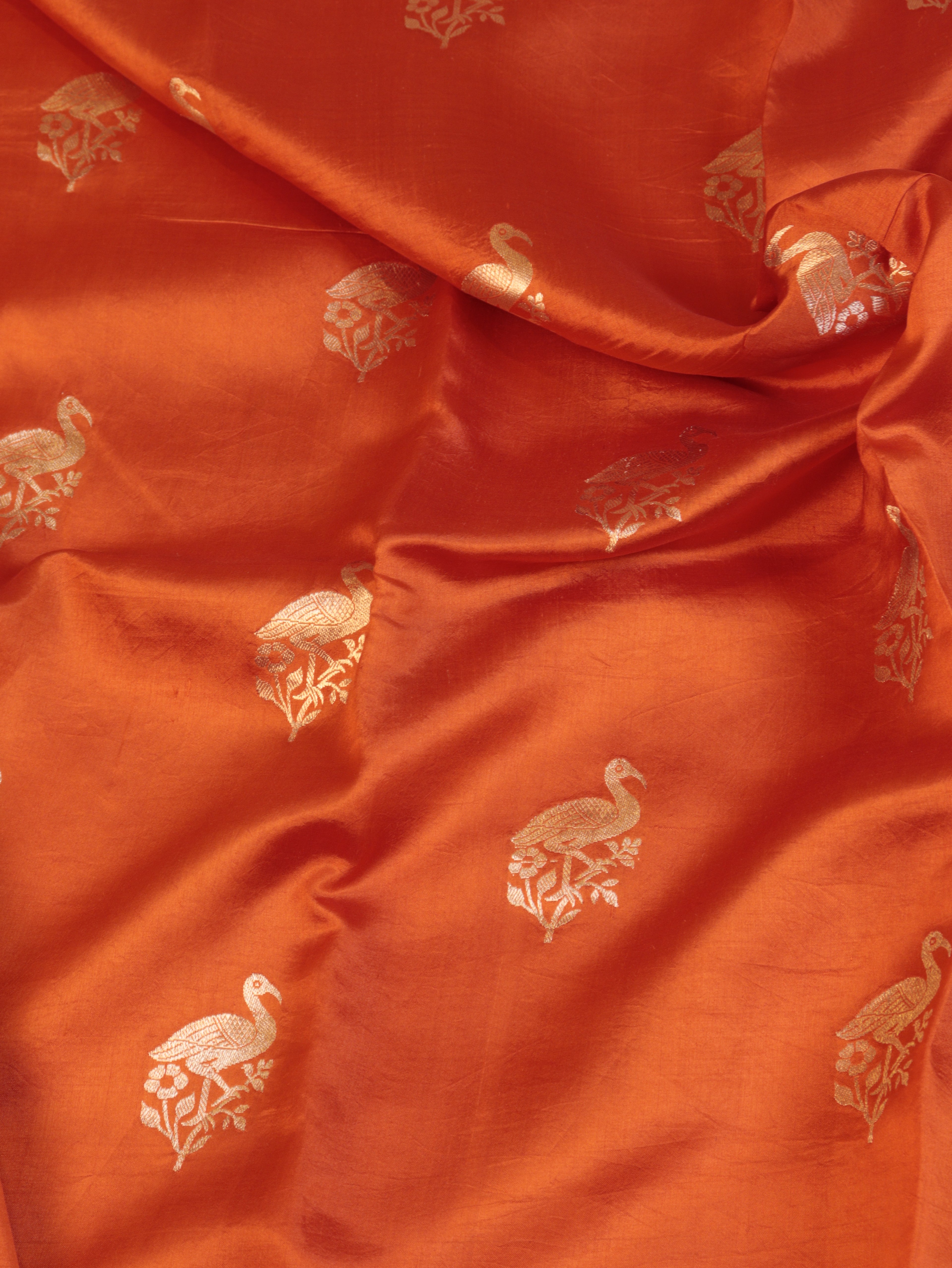Cow Border Handloom Pure Soft Katan Silk Saree - Orange