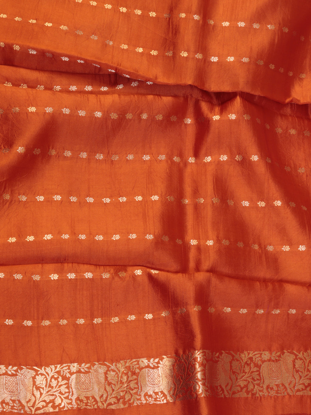 Cow Border Handloom Pure Soft Katan Silk Saree - Orange