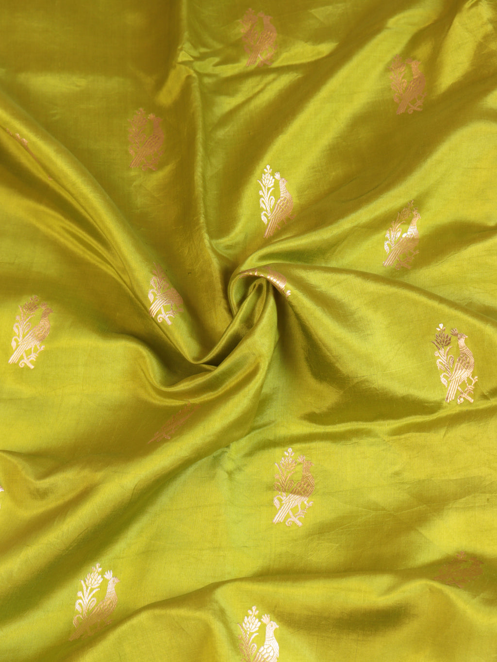 Cow Border Handloom Pure Soft Katan Silk Saree - Lime Green
