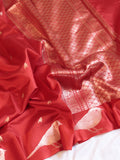 Bird Border Handloom Pure Soft Katan Silk Saree - Red