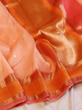 Contrast Border Handloom Pure Kora Silk Saree - Peach