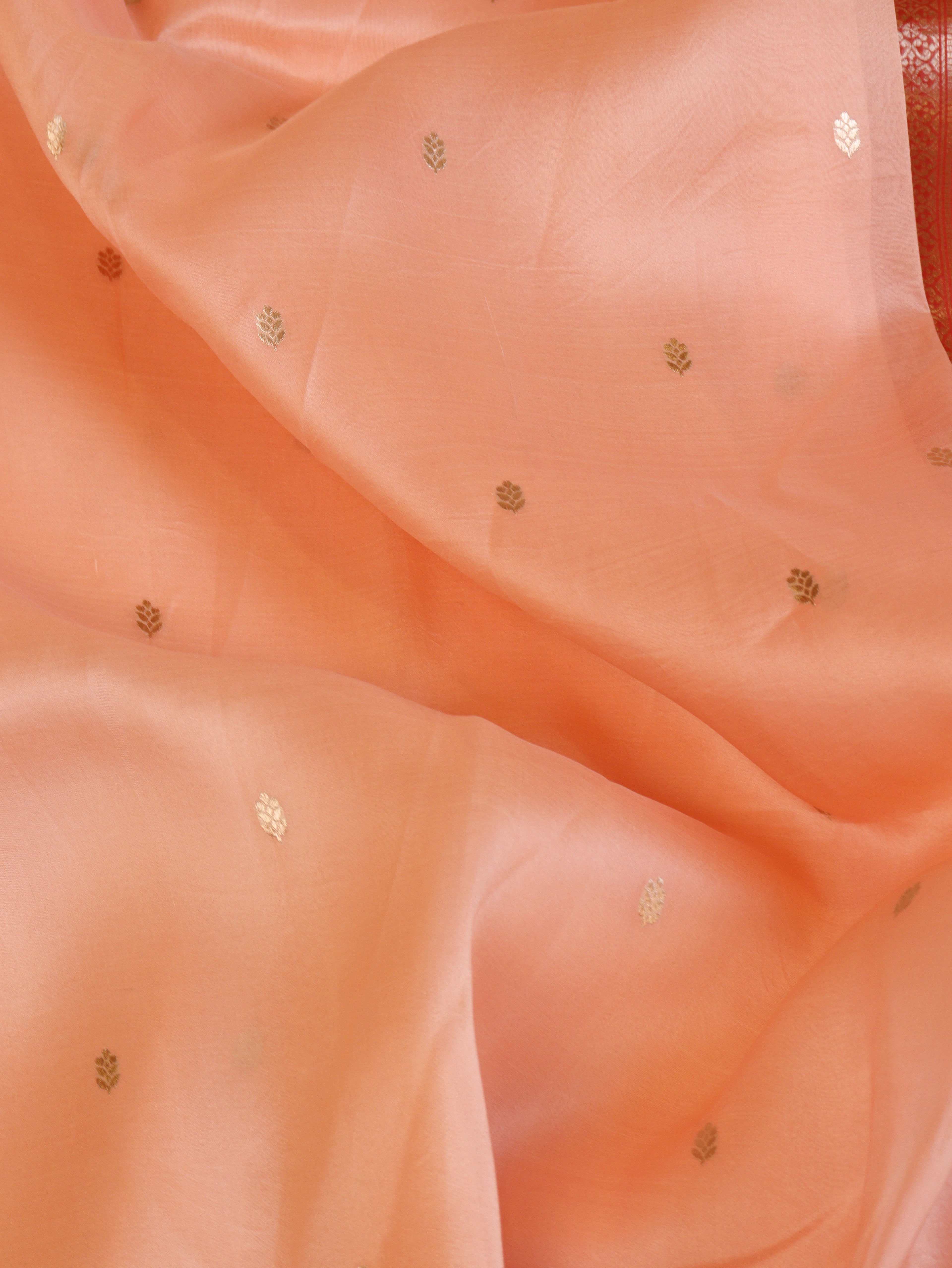 Contrast Border Handloom Pure Kora Silk Saree - Peach