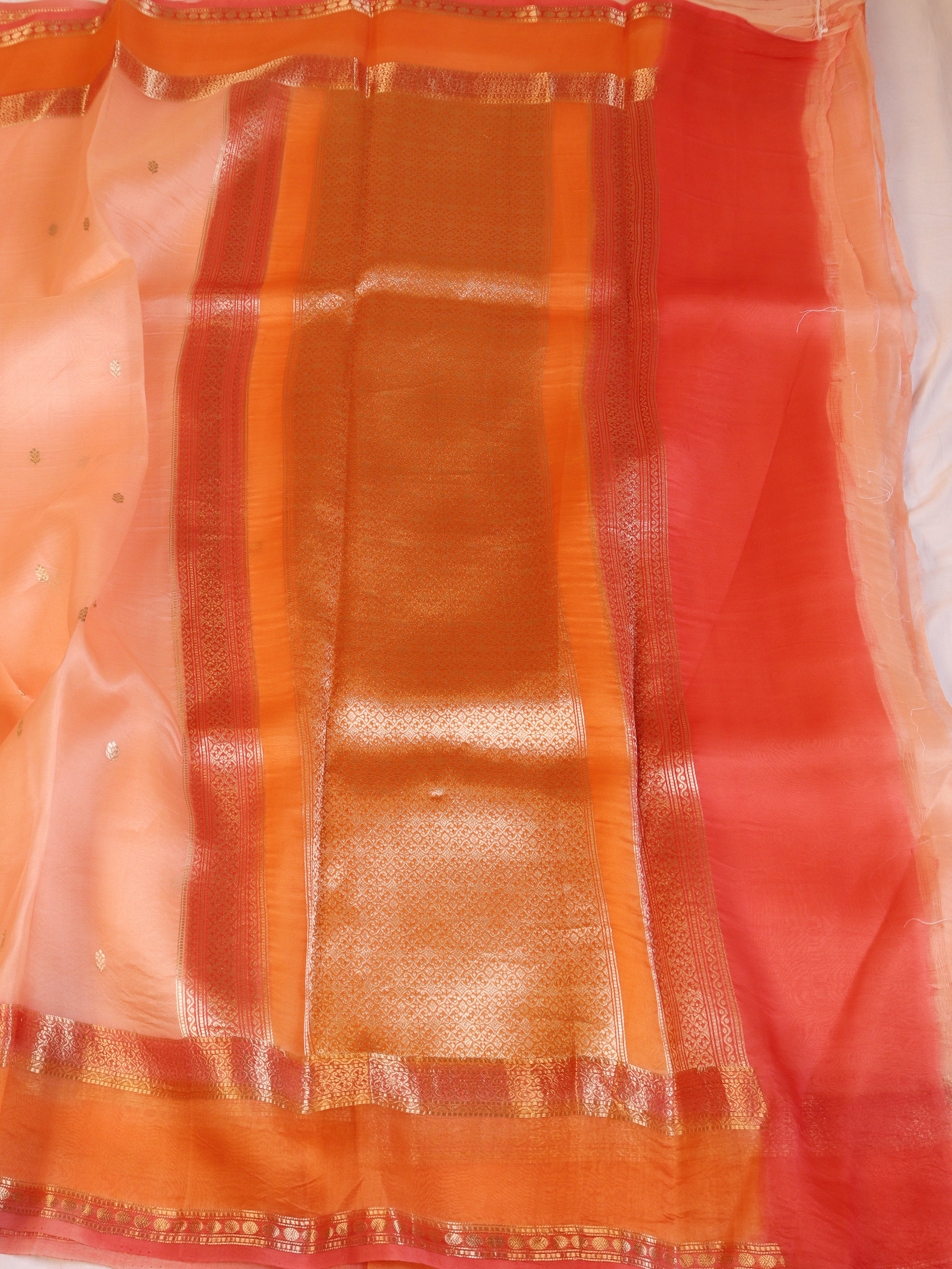 Contrast Border Handloom Pure Kora Silk Saree - Peach